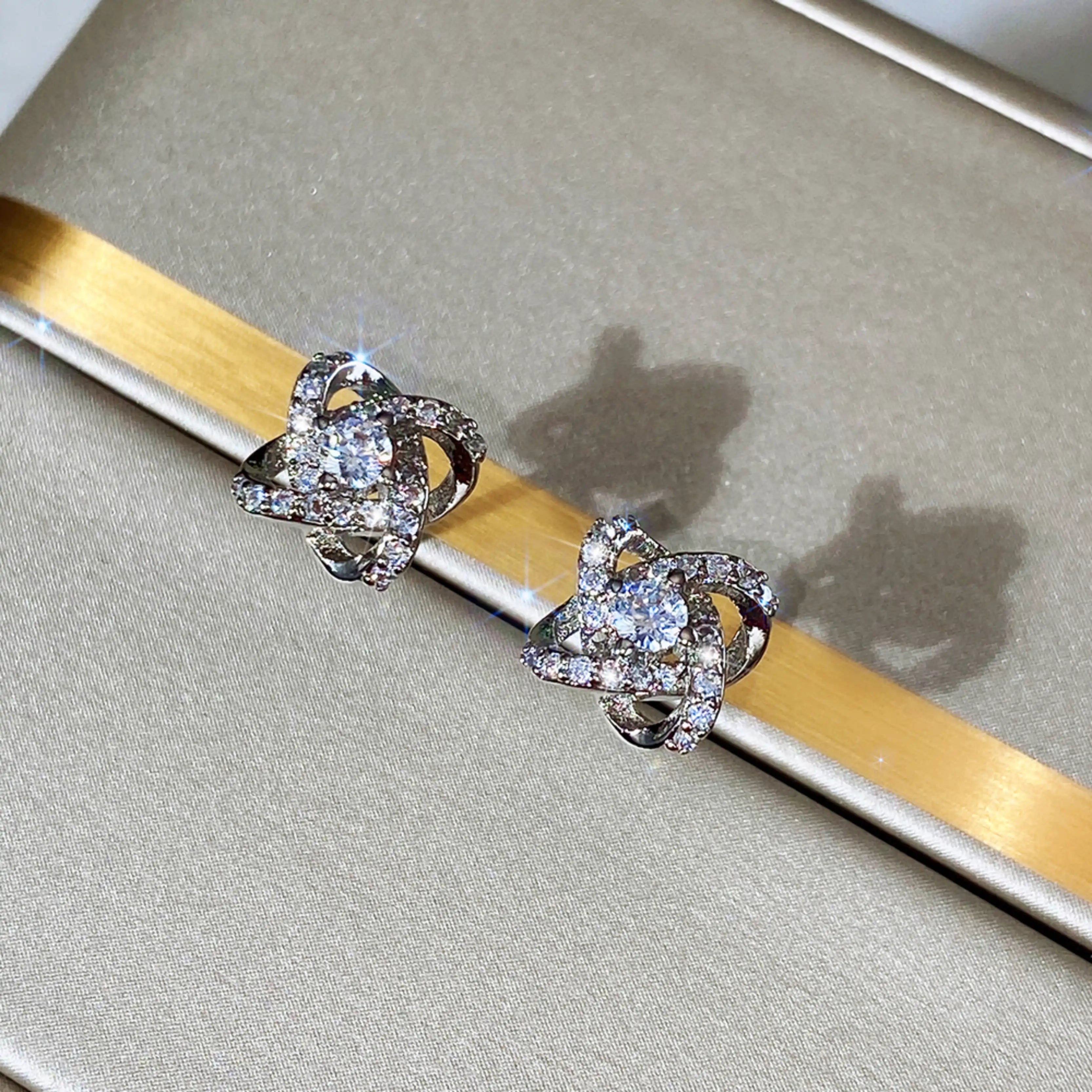 925 Silver CZ Halo Stud Earrings