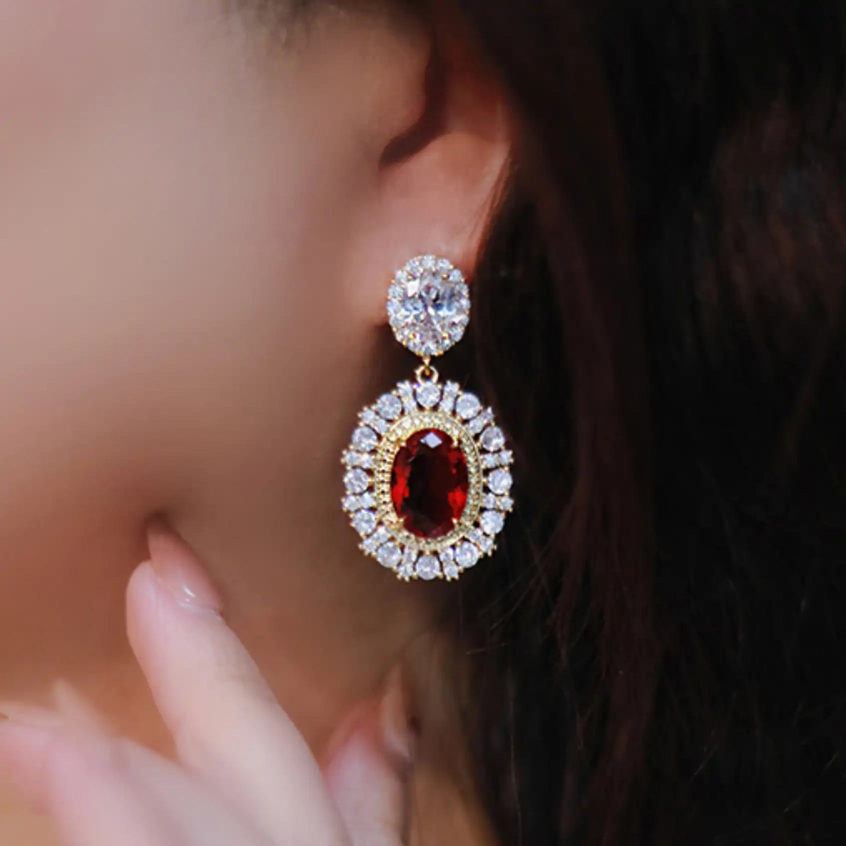 Luxury 18K Gold Red Stone Earrings