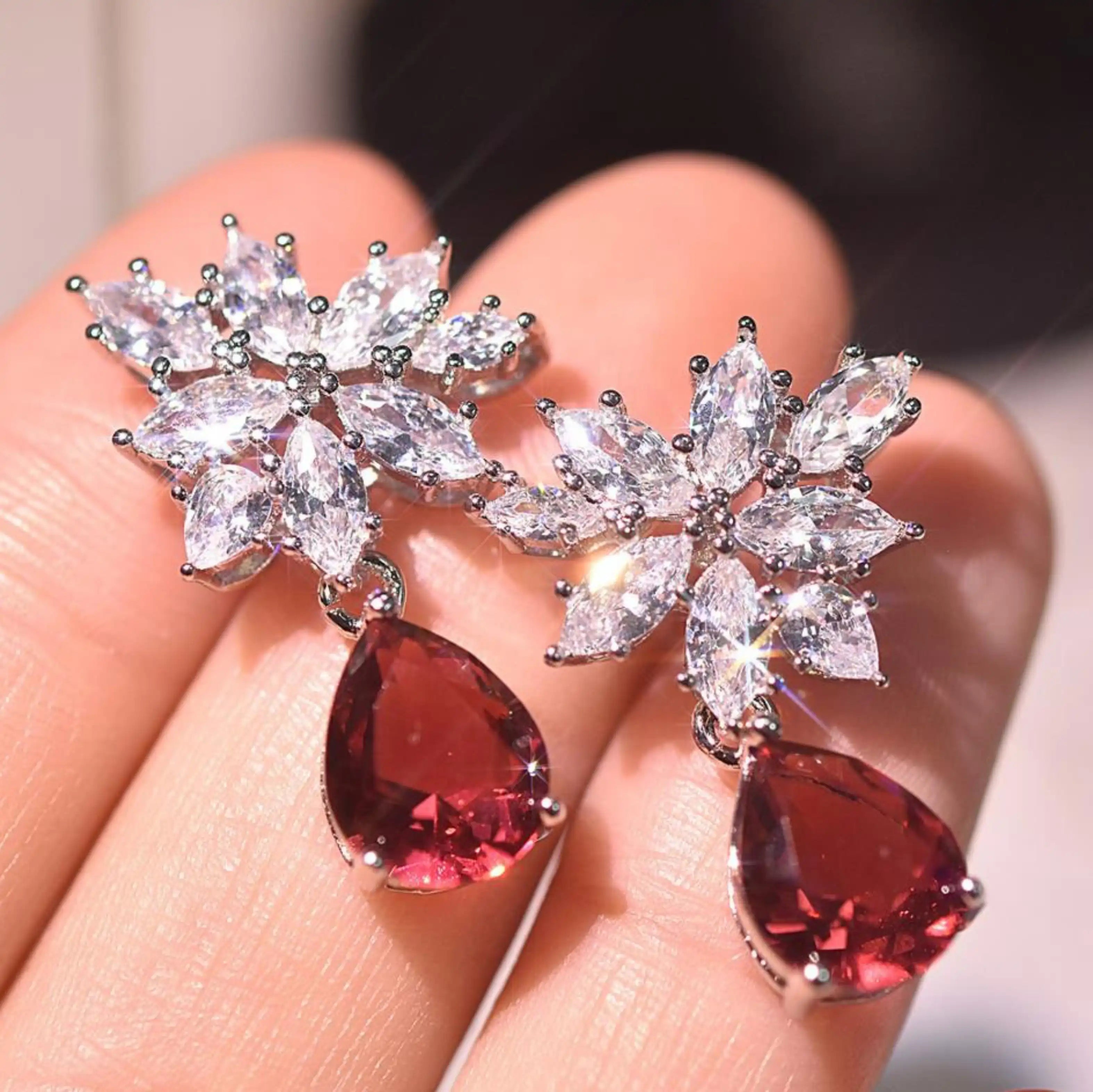 Elegant Ruby CZ Drop Earrings
