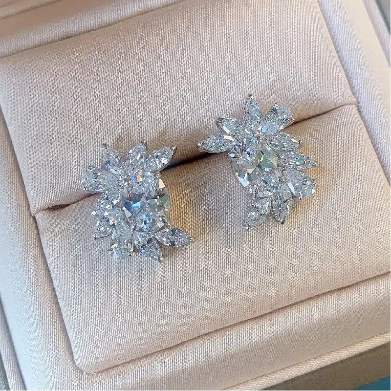 Flower CZ Stud Earrings for Women