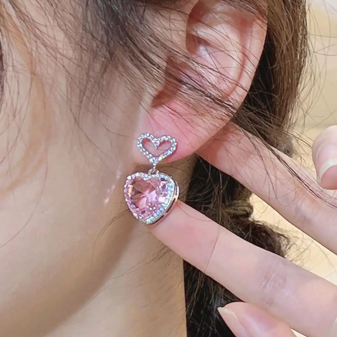 Pink Heart CZ Stud Earrings