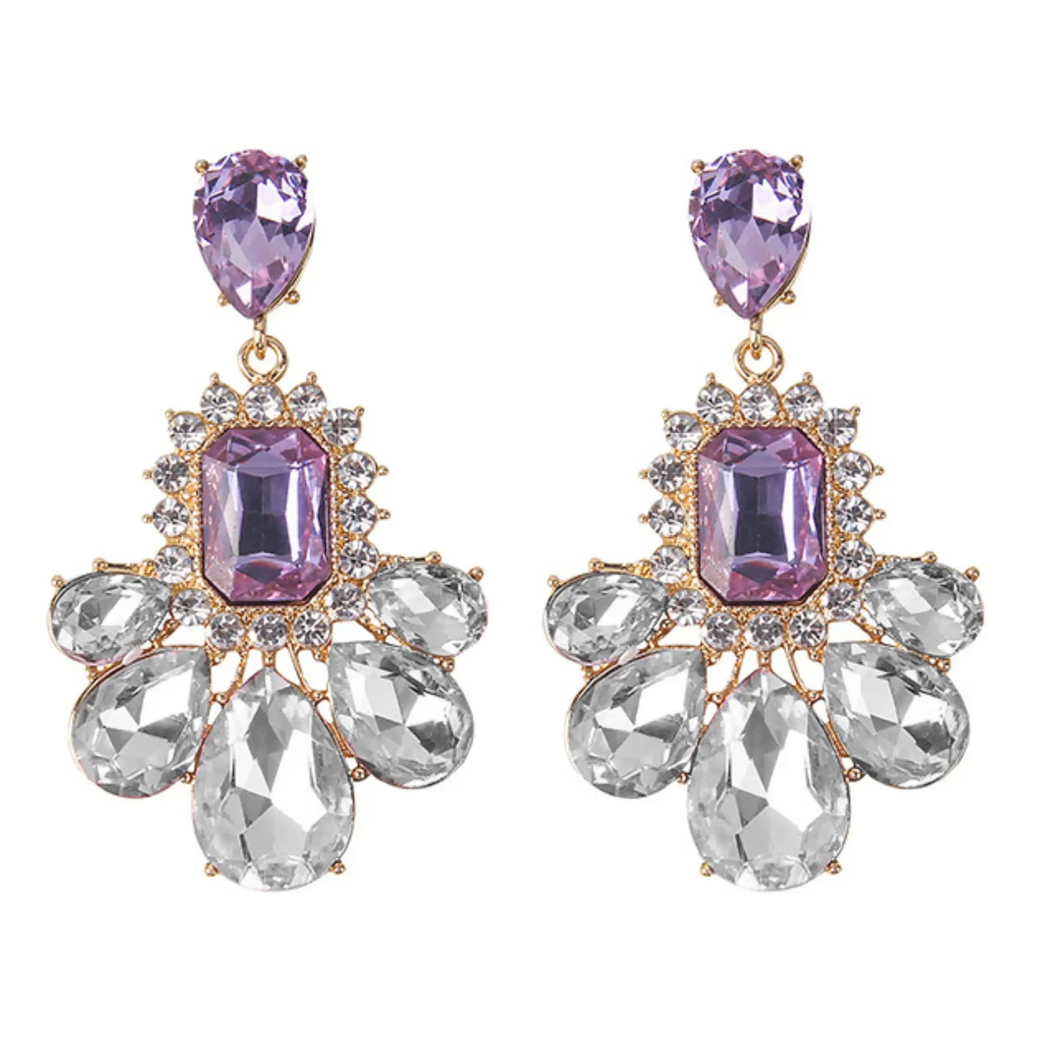 Purple Crystal Long Drop Earrings