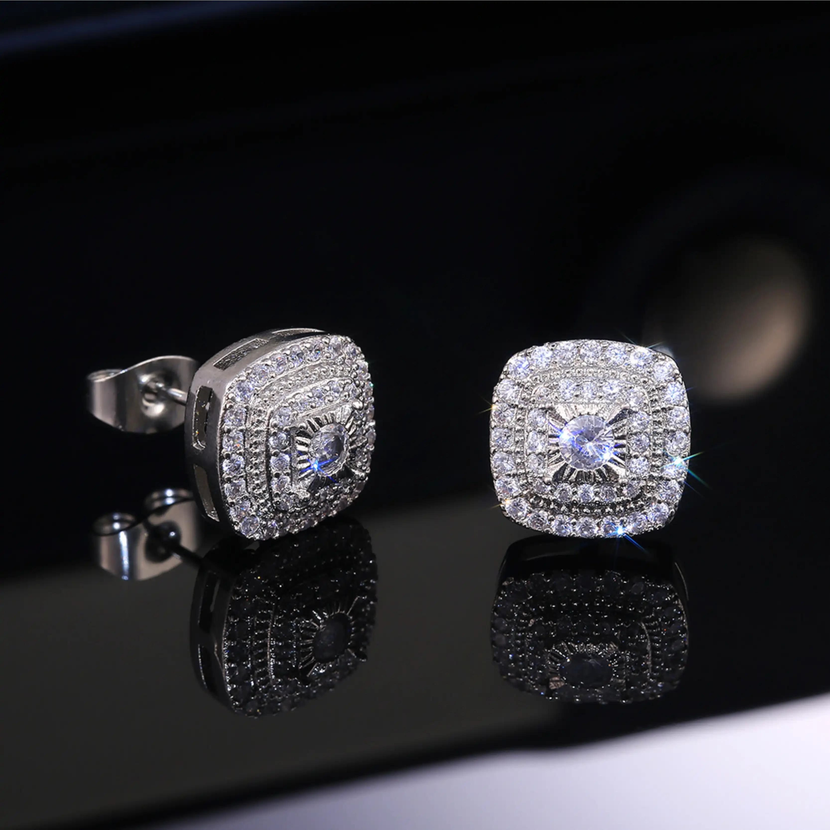 CZ Pave Square Stud Earrings