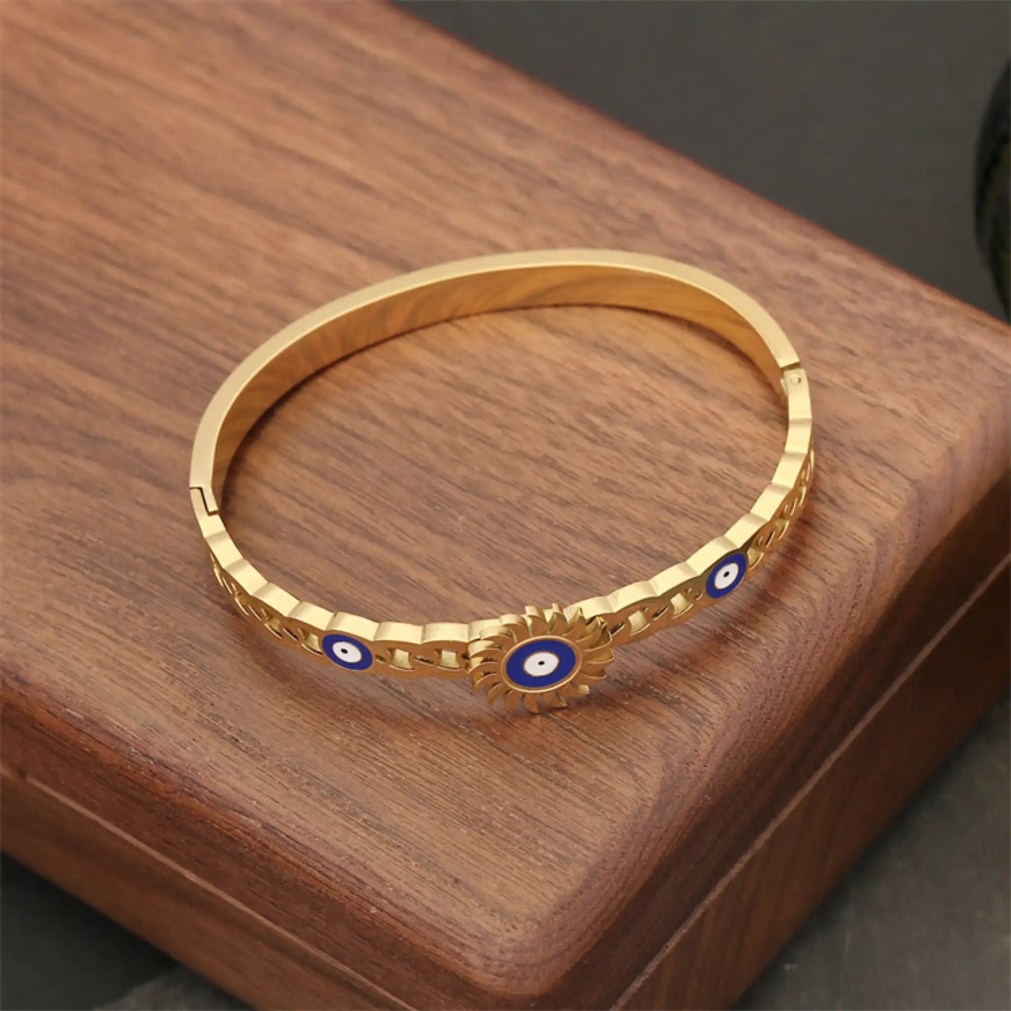 Vintage Stainless Steel Blue Eye Bracelet