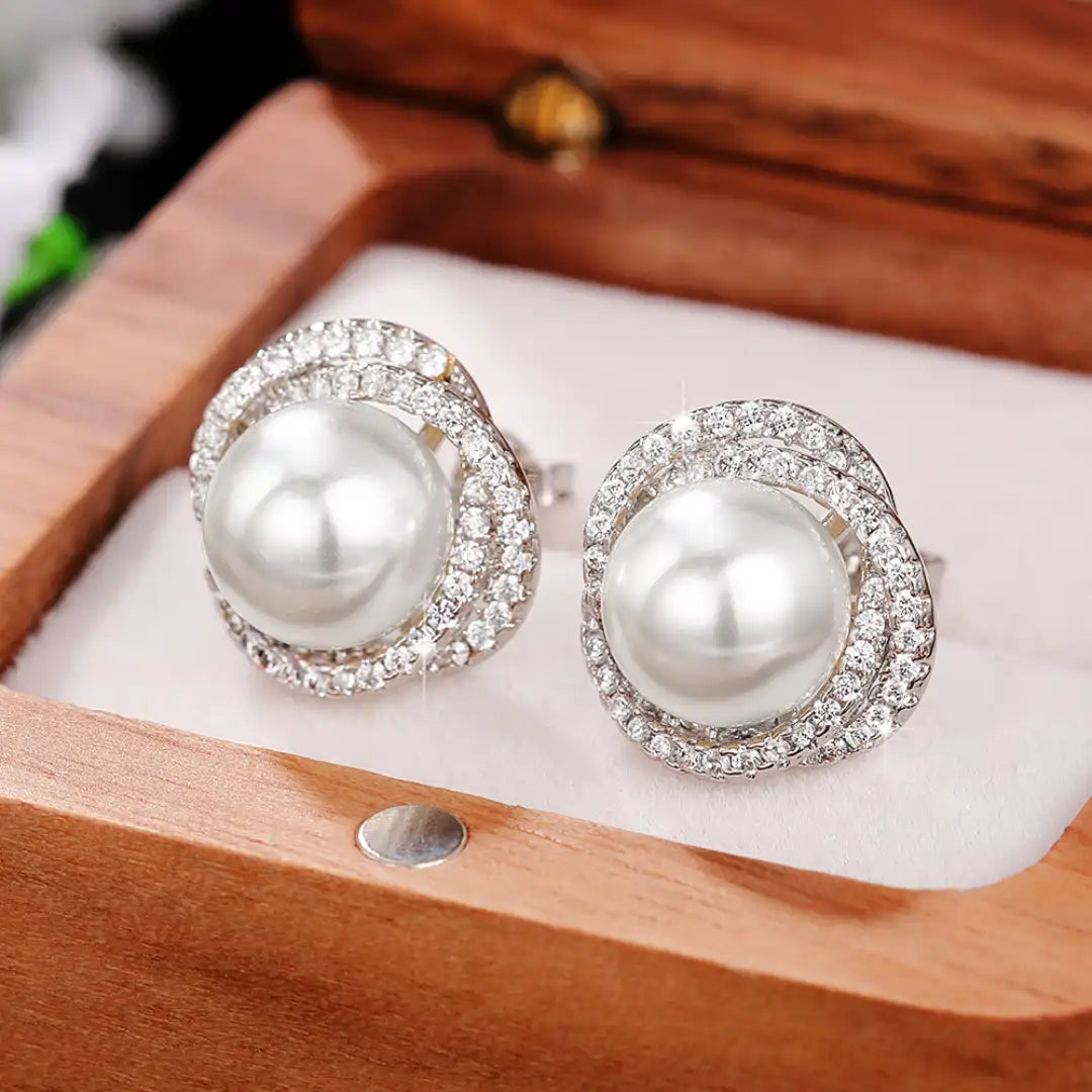925 Silver Plated Cubic Zirconia Pearl Stud Earrings