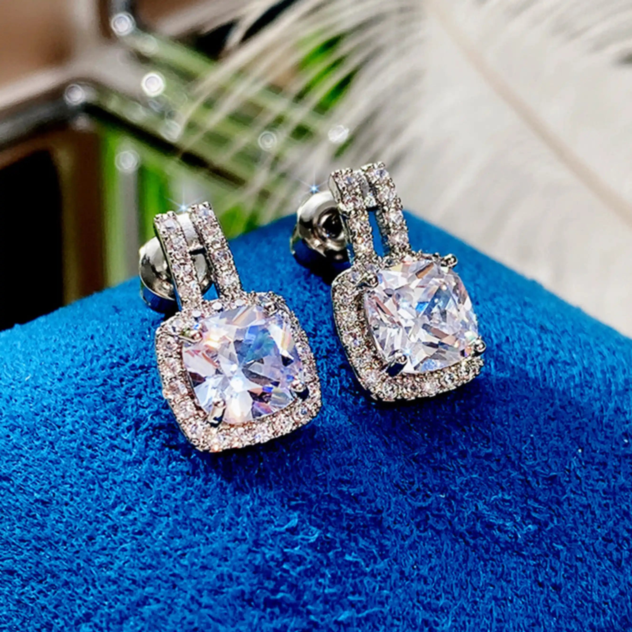 Iced White CZ Square Studs