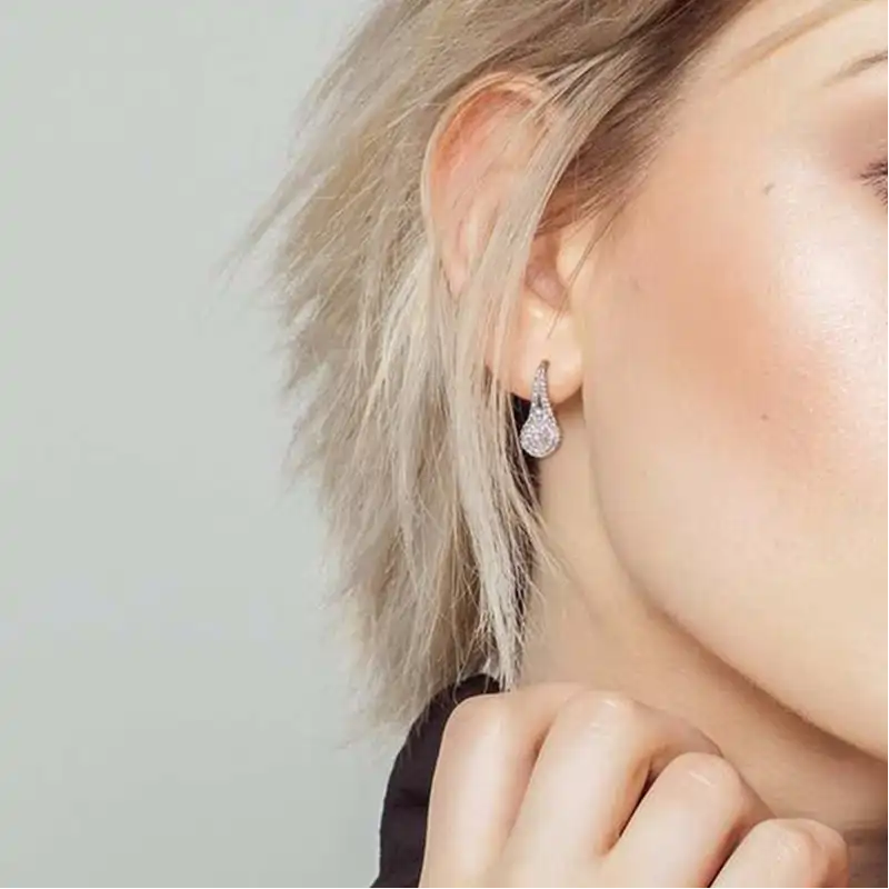 CZ Round Drop Hoop Earrings