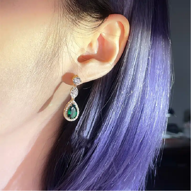 18K Gold Emerald Marquise Drop Earrings