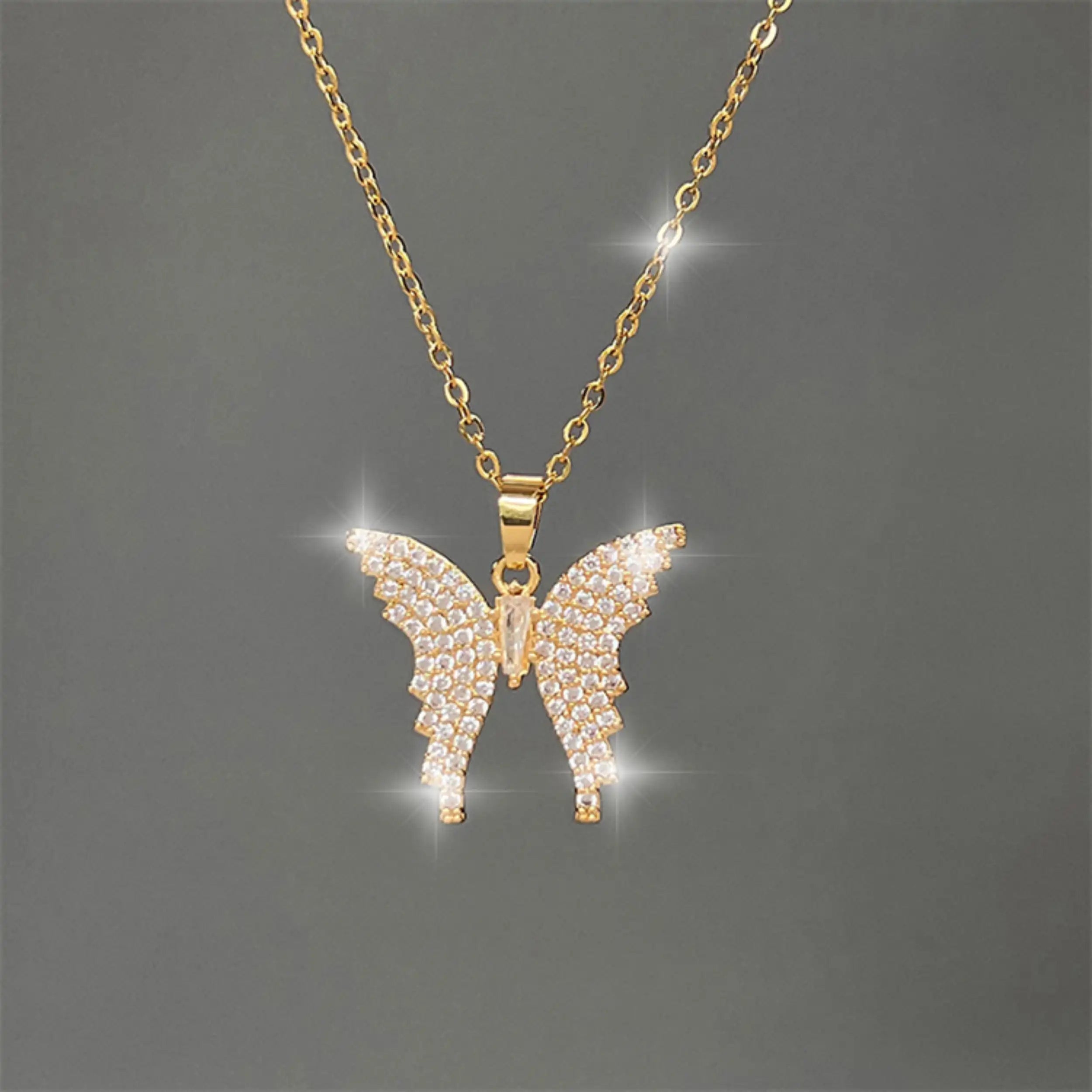 Rose Gold Butterfly Flower Pendant Necklace