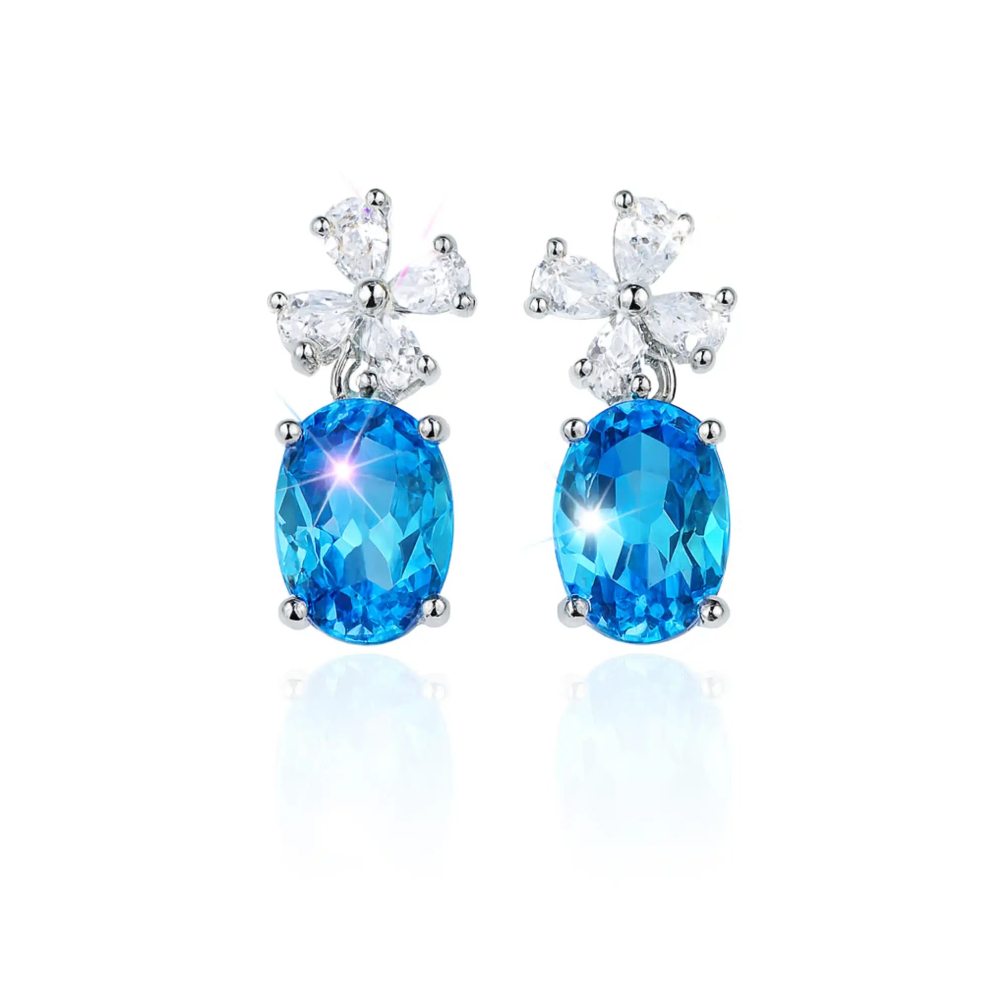 CZ Flower Dangle Wedding Earrings