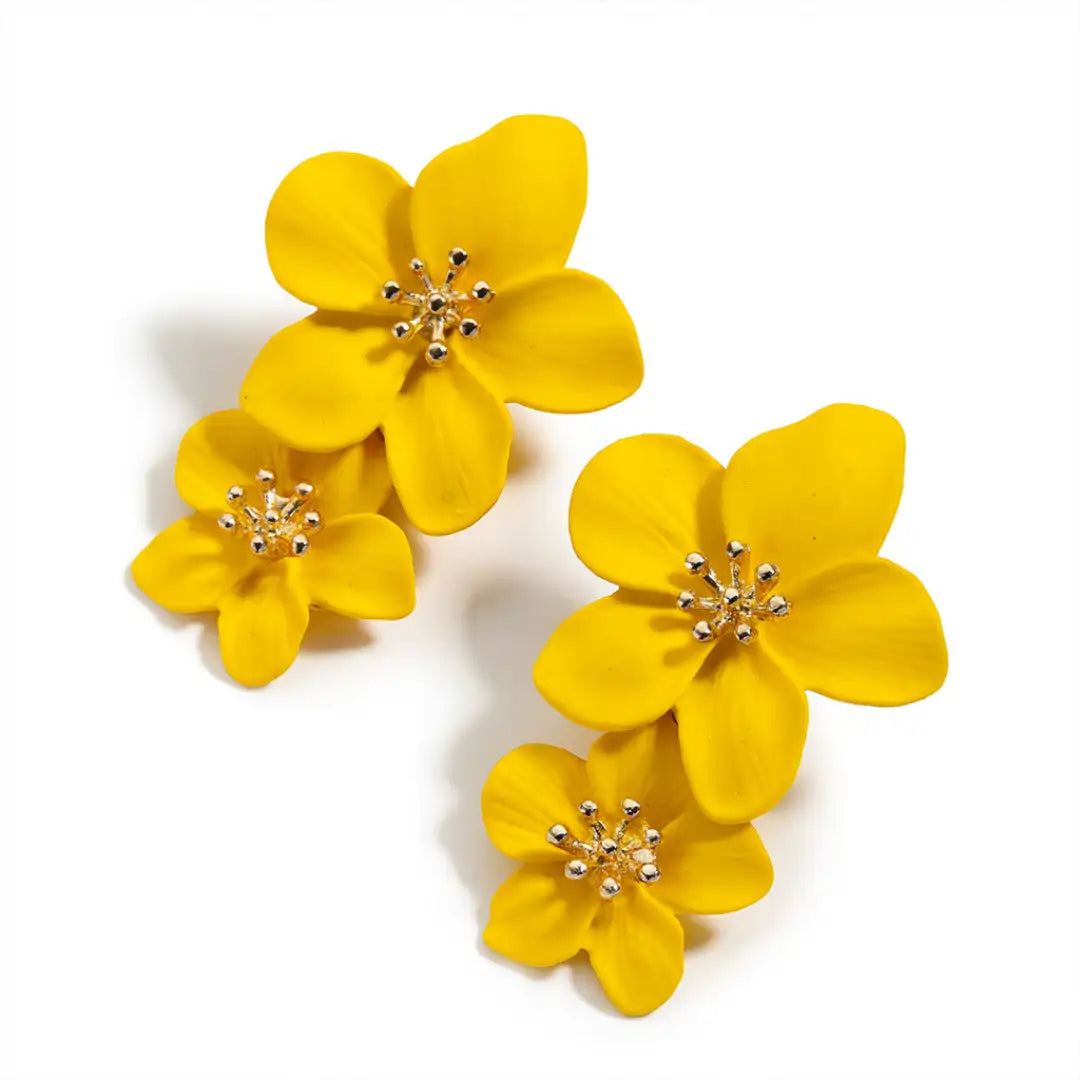 Exaggerated Metal Flower Statement Earrings