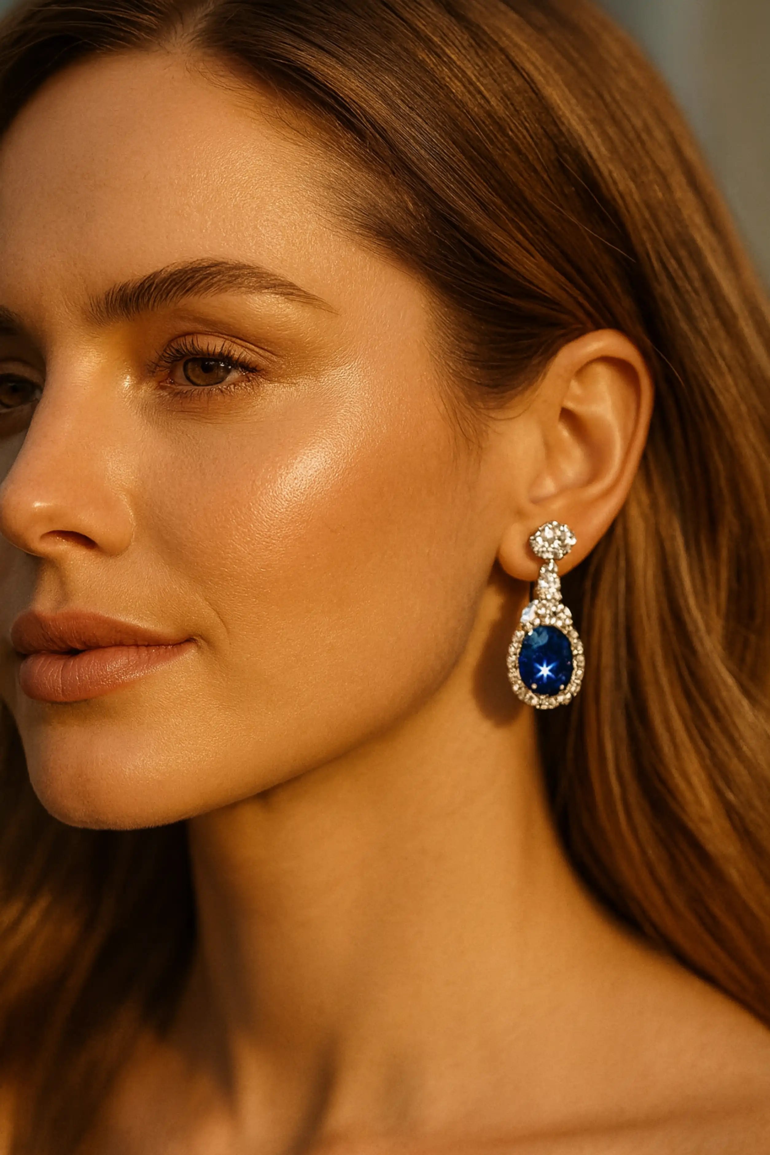 Sapphire Blue CZ Oval Drop Earrings