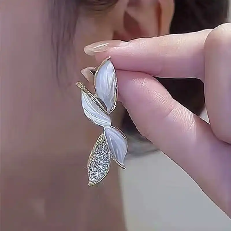 Gold CZ Flower Drop Earrings