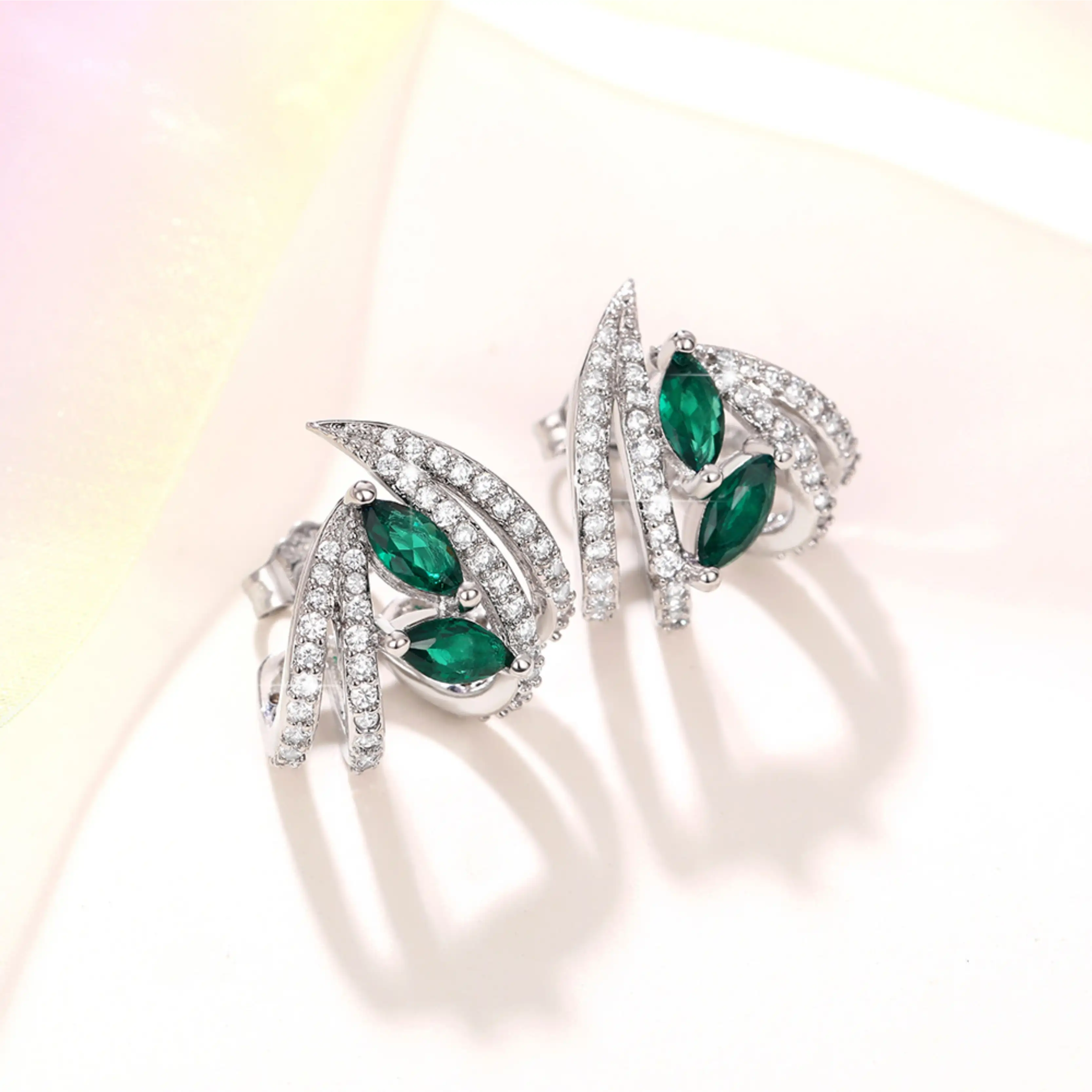 Green CZ Rhinestone Stud Earrings