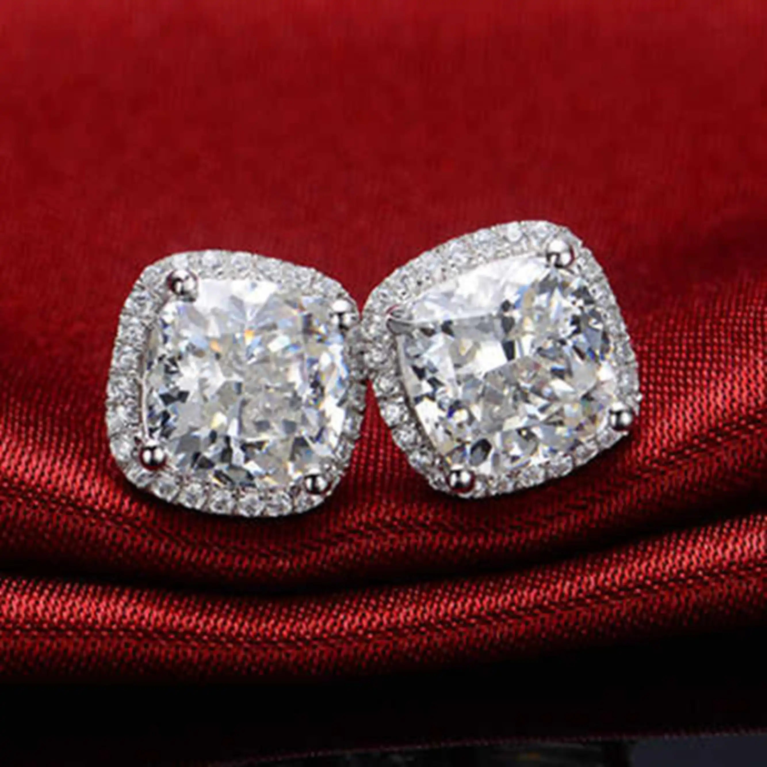 Moissanite Cushion CZ Stud Earrings