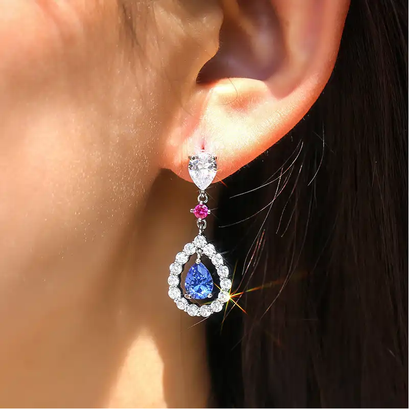 Blue Zircon Drop Earrings