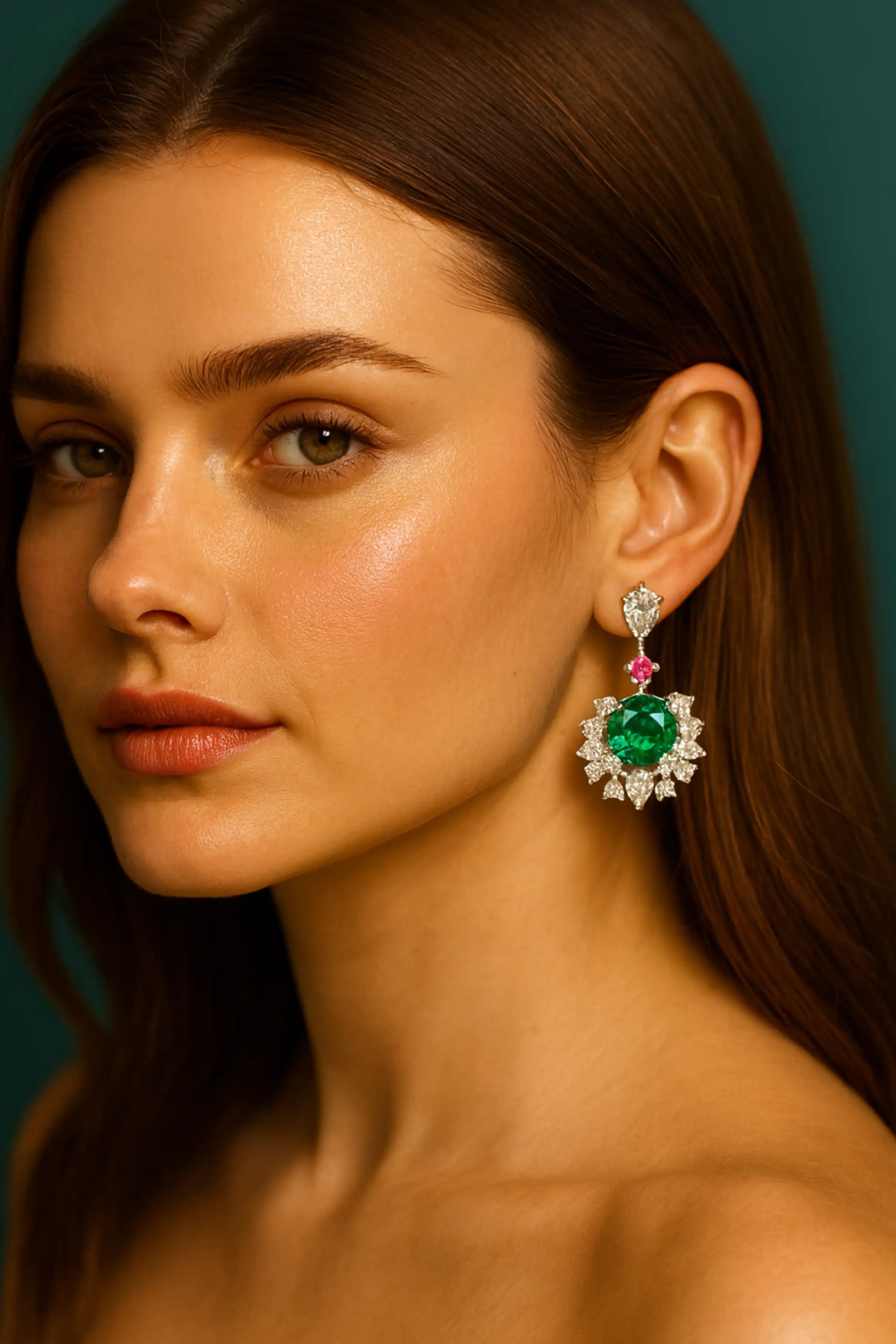 Green CZ Flower Wedding Drop Earrings