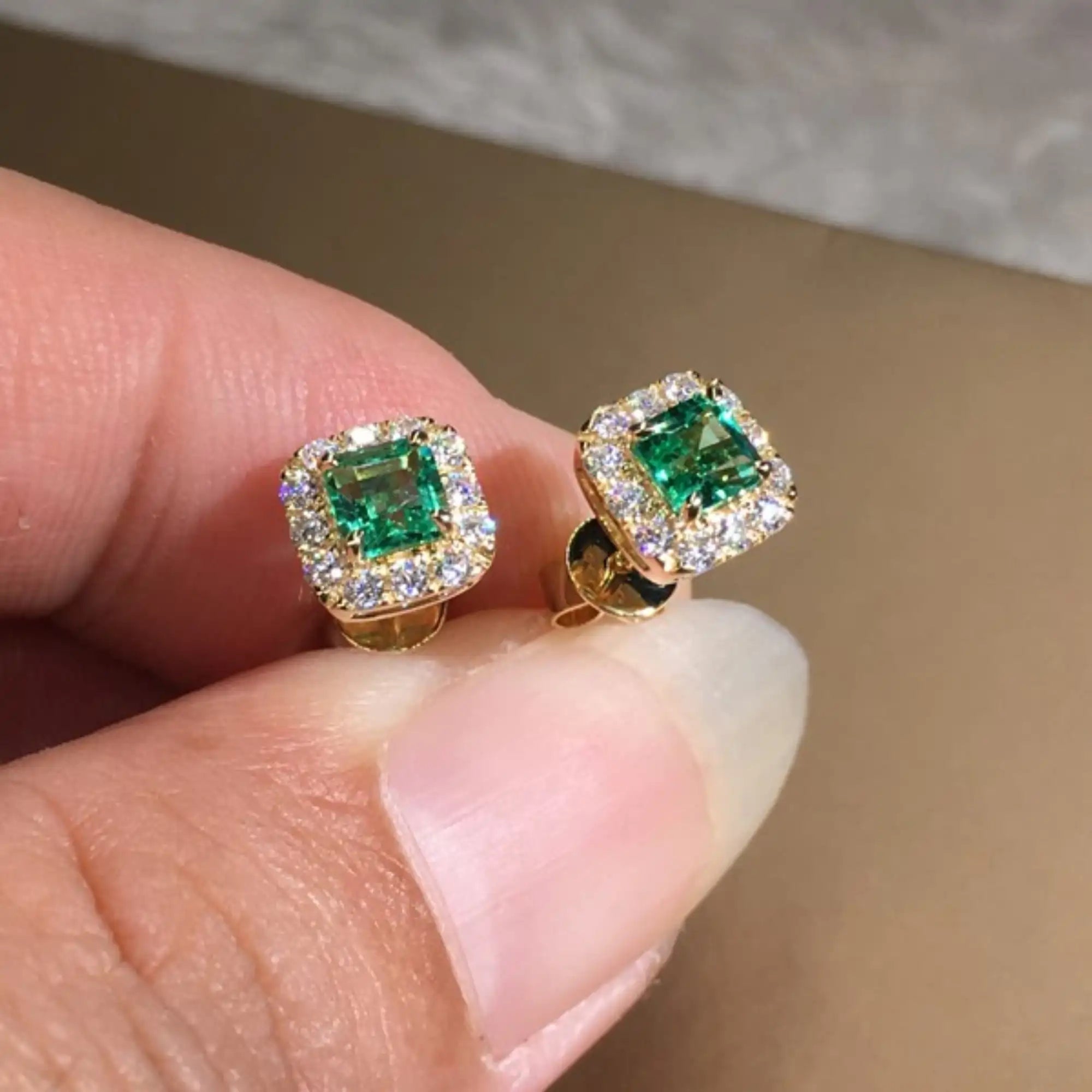 18K Gold Green CZ Stud Earrings