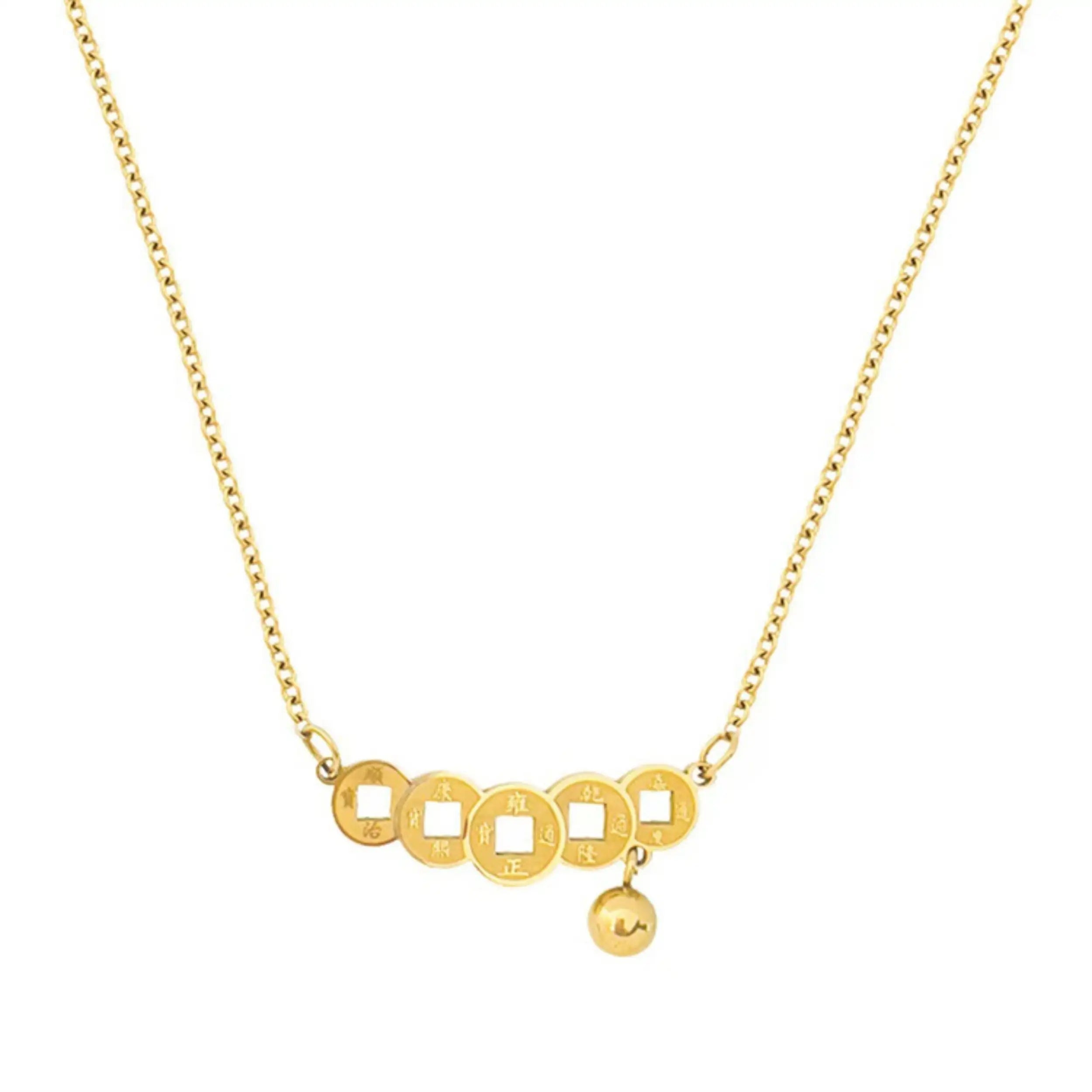 Titanium Steel Ethnic Ball Coin Necklace