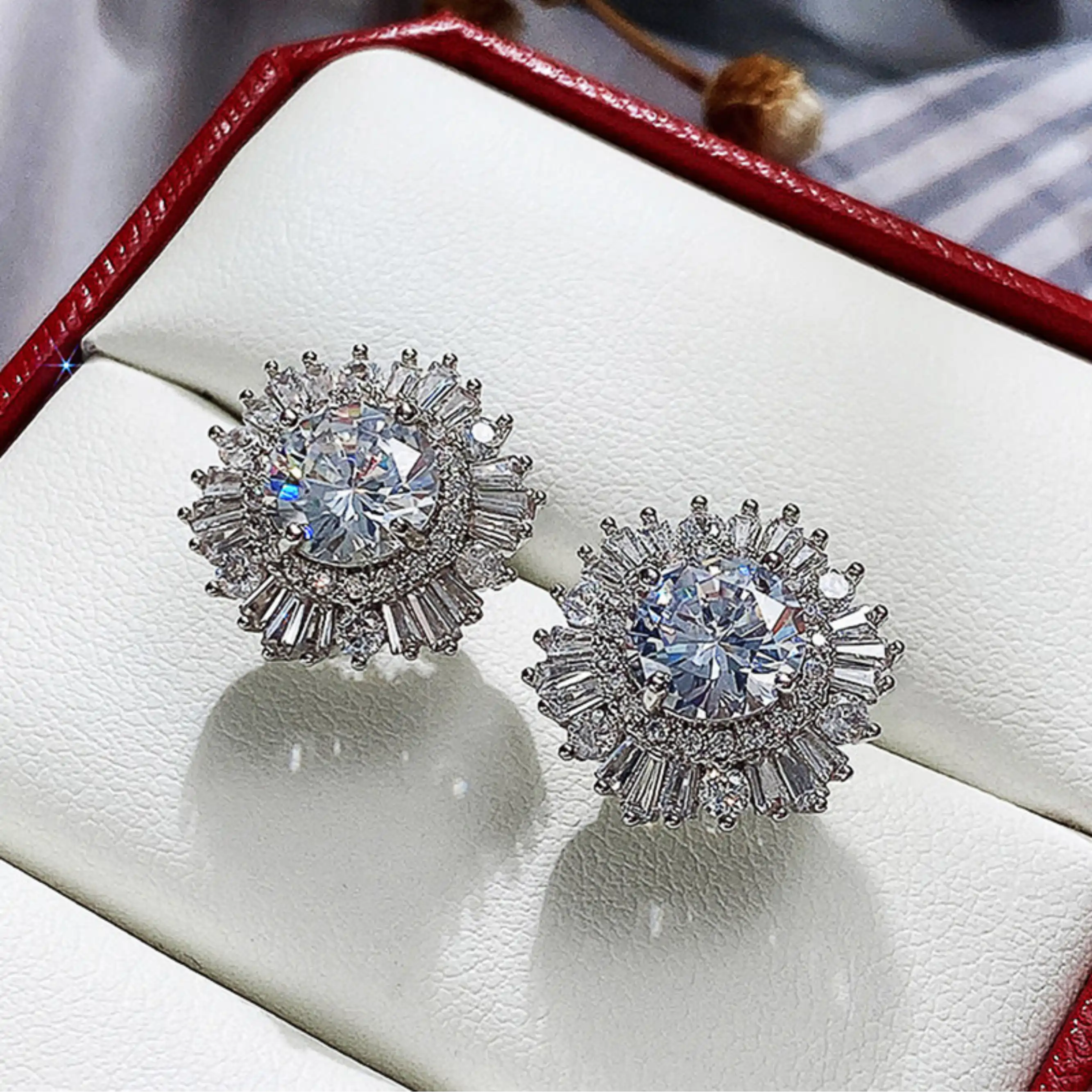 Zircon Flower Wedding Stud Earrings