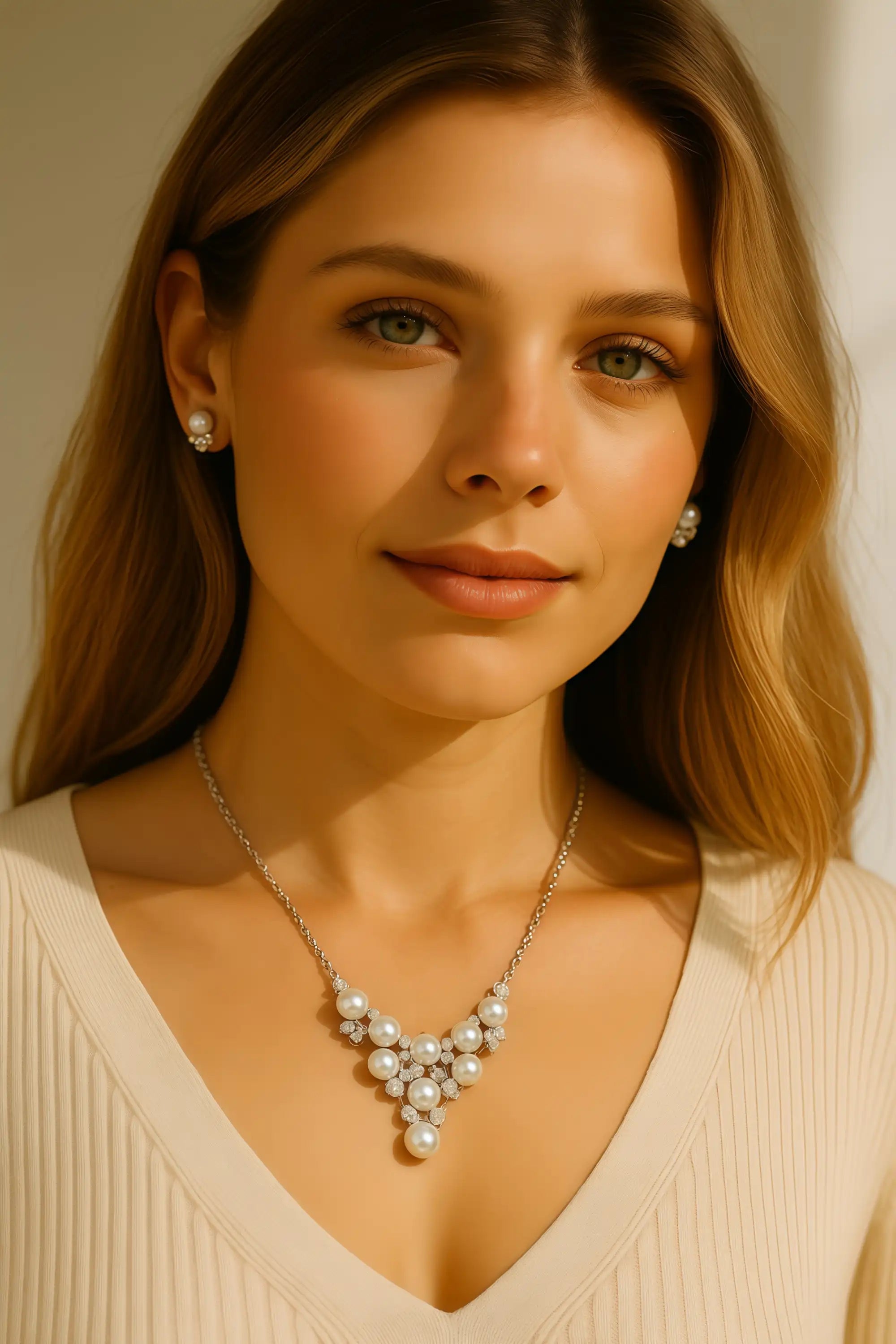 Bridal Gold Pearl Necklace Set