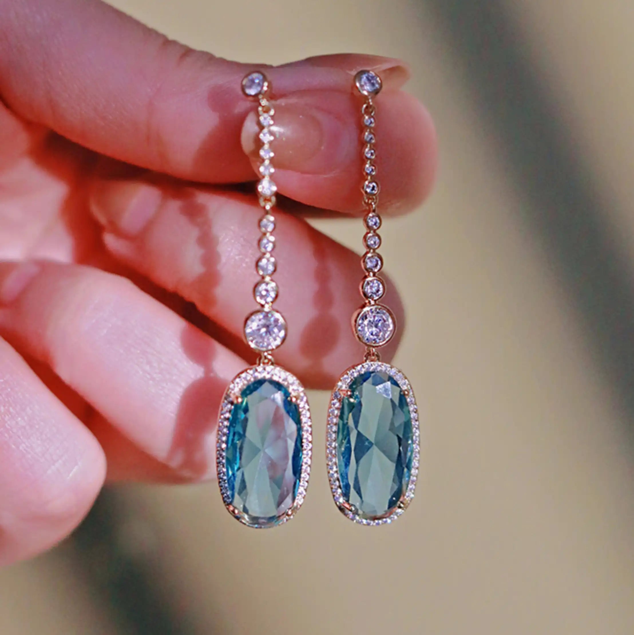 Chic Sky Blue CZ Stone Drop Earrings