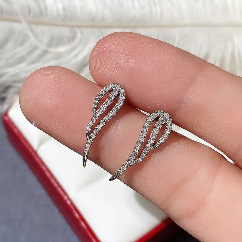 CZ Angel Wing Stud Earrings