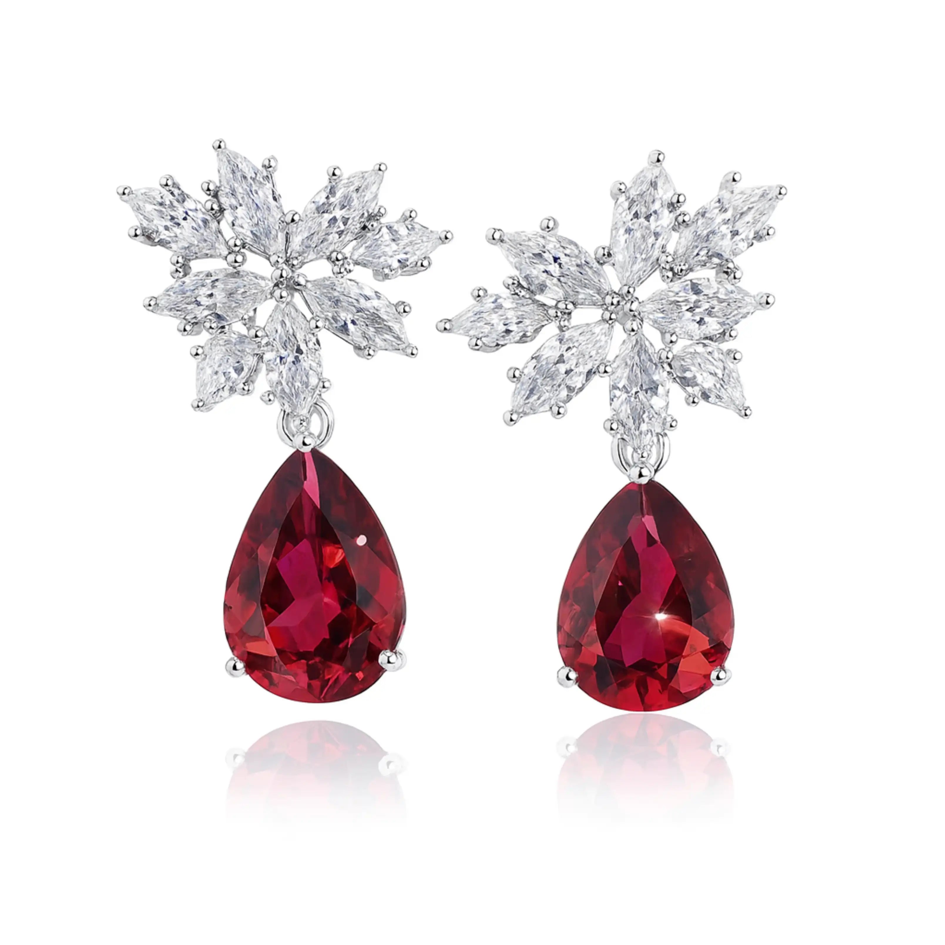 Elegant Ruby CZ Drop Earrings