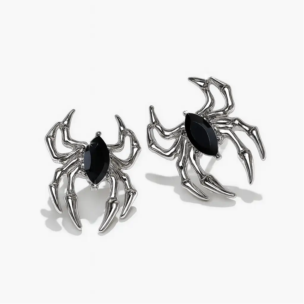 Black Spider CZ Stud Earrings