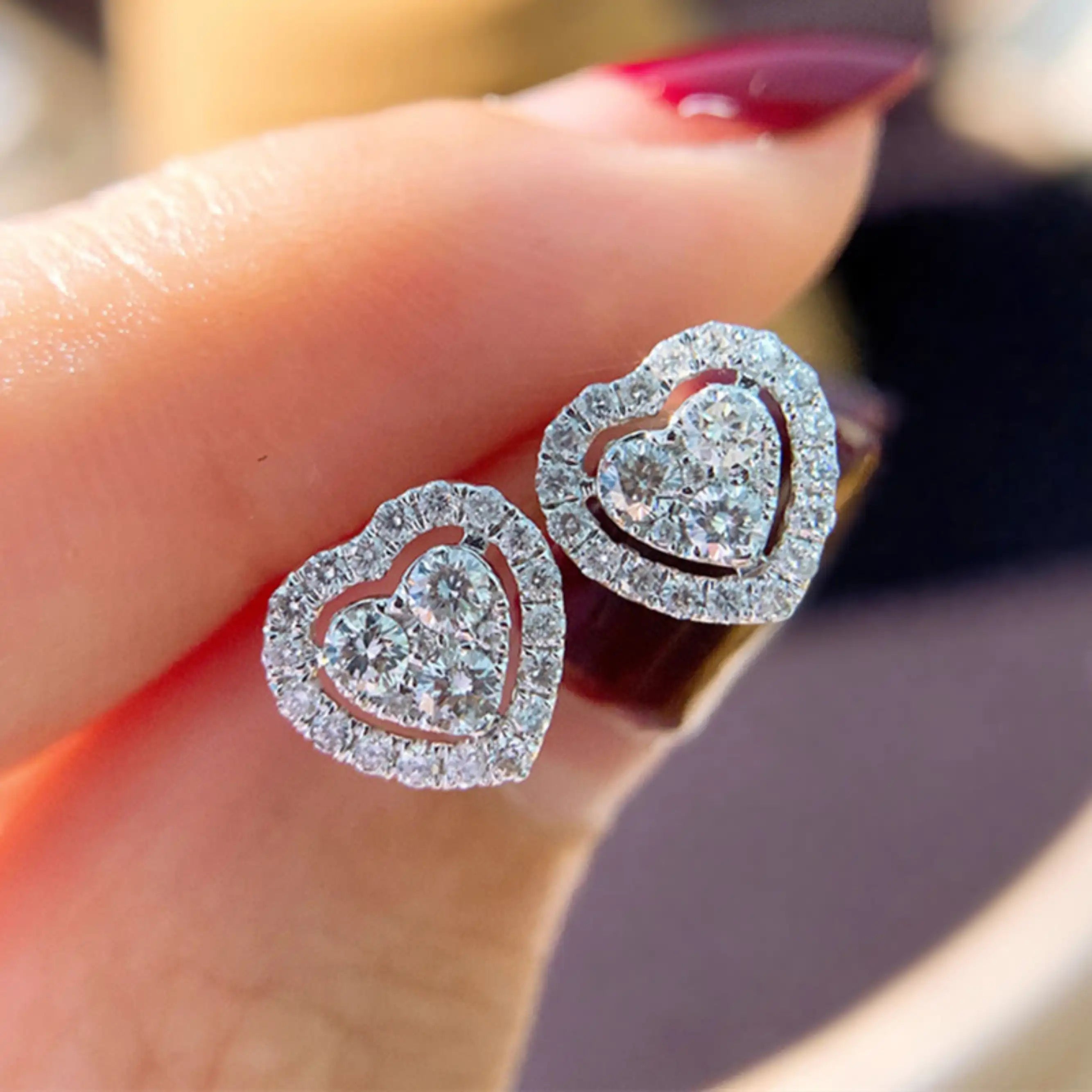 Halo Heart CZ Stud Earrings