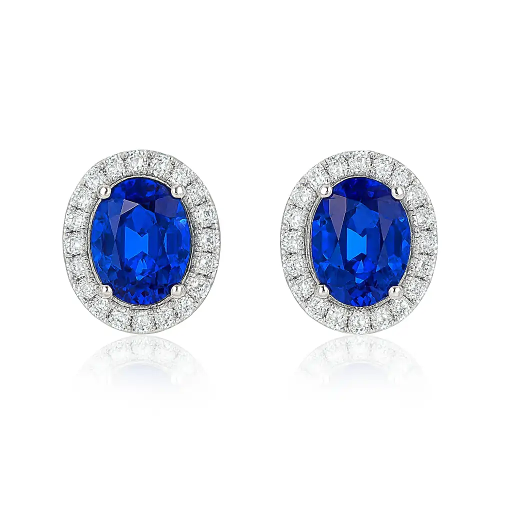 Blue Crystal Oval Stud Earrings