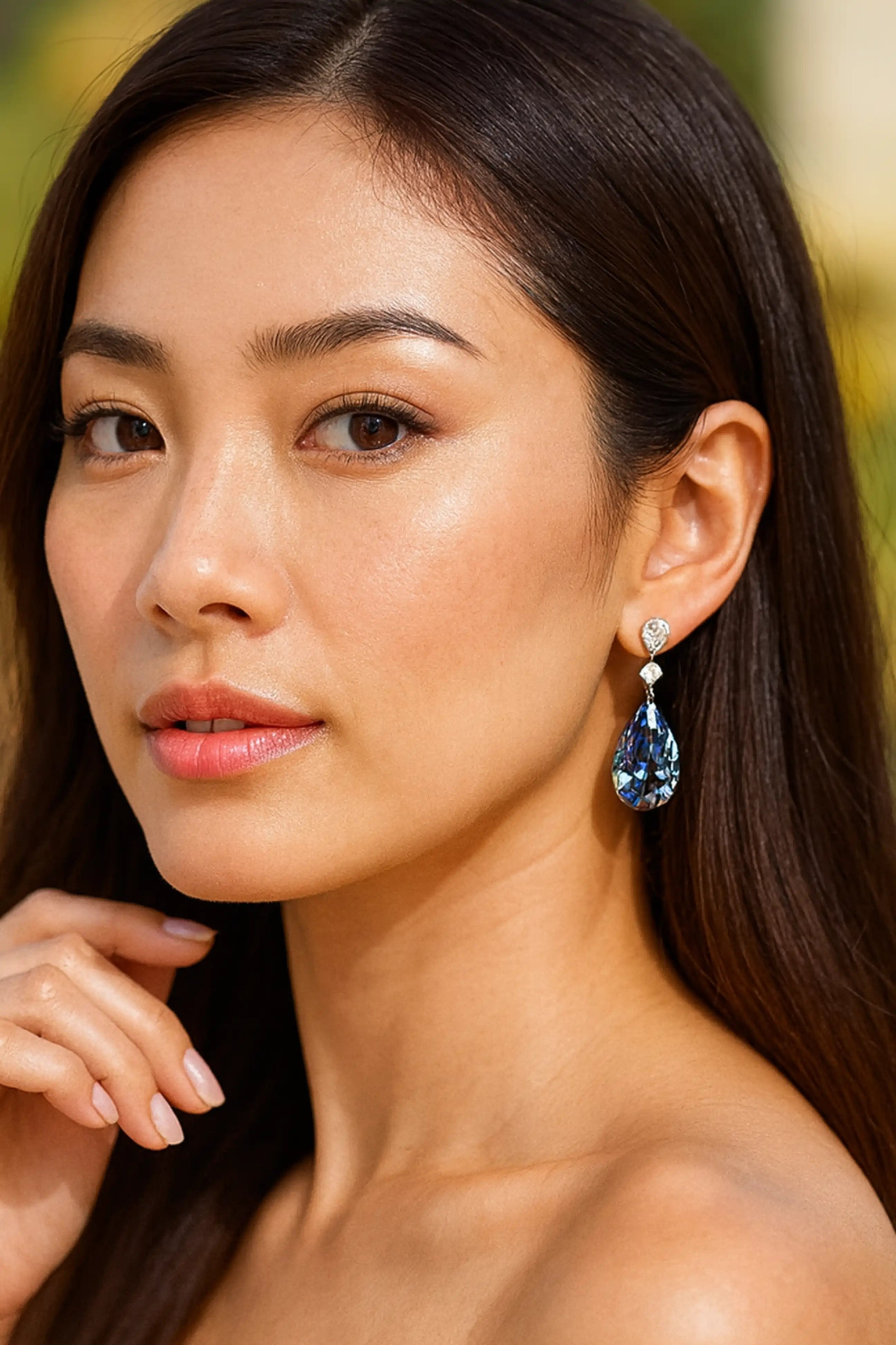 Blue Pink CZ Teardrop Wedding Earrings