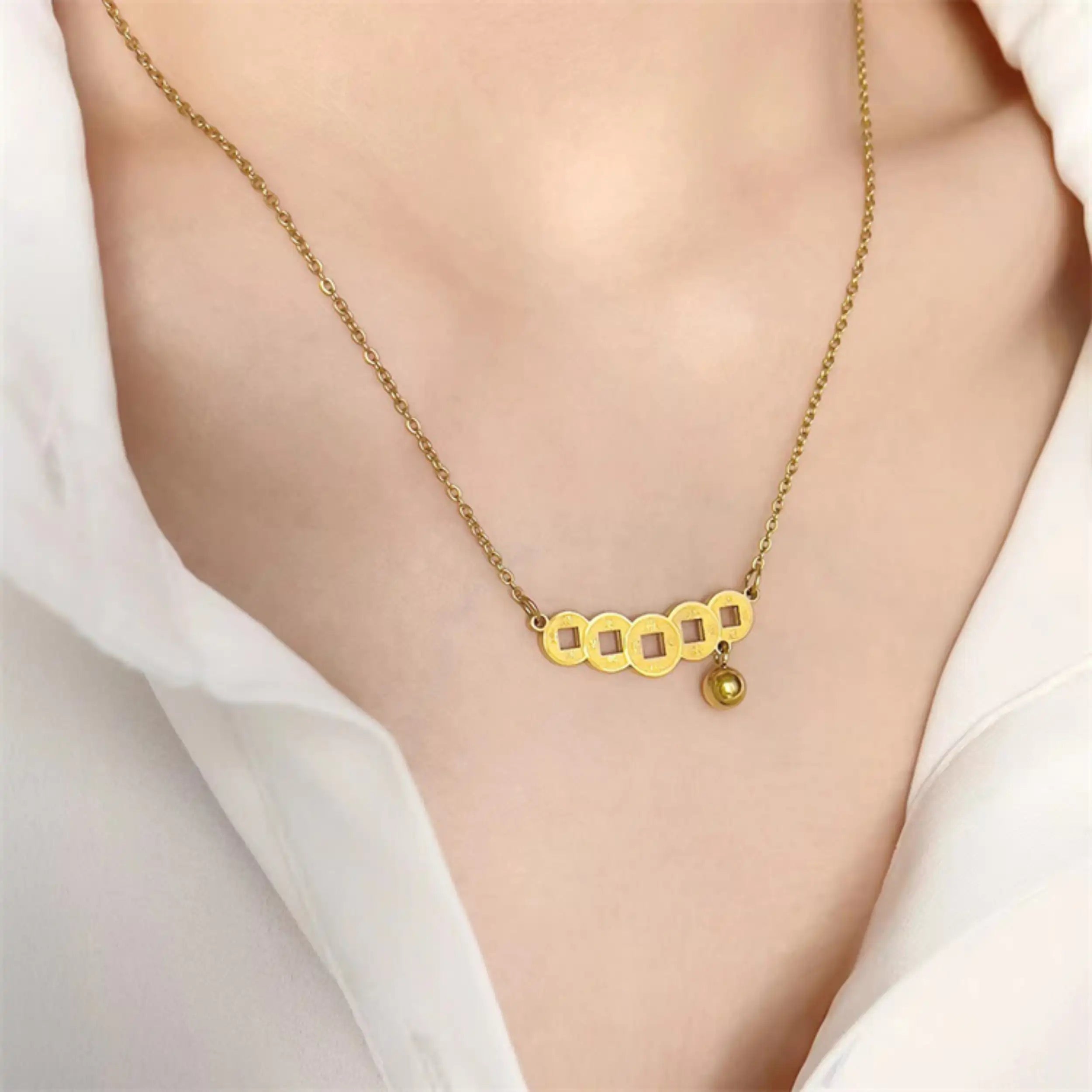 Titanium Steel Ethnic Ball Coin Necklace