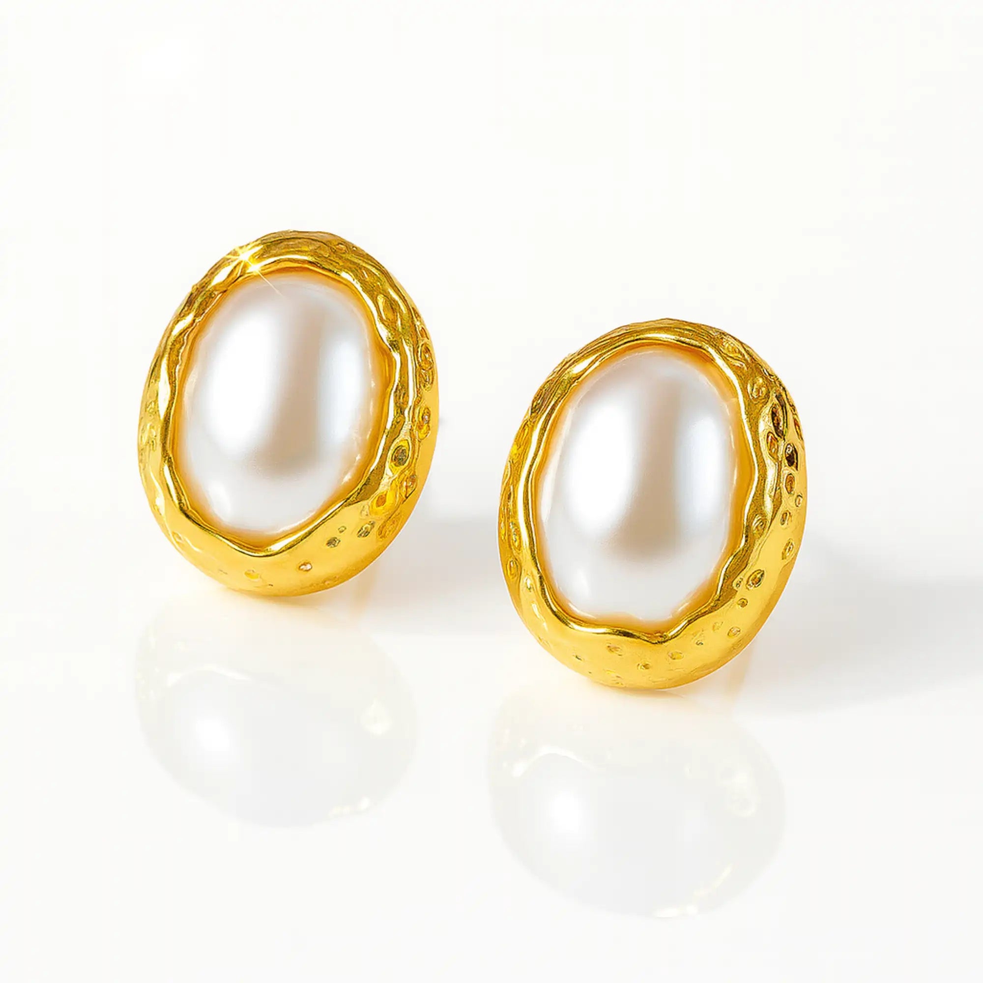 18K Plated Pearl Stud Earrings
