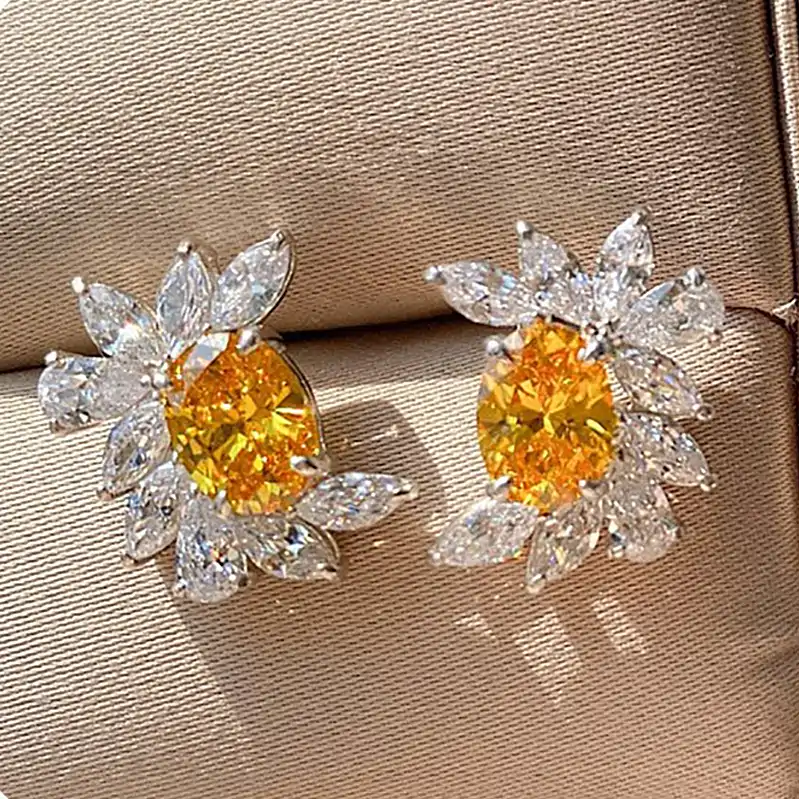 Flower CZ Stud Earrings for Women