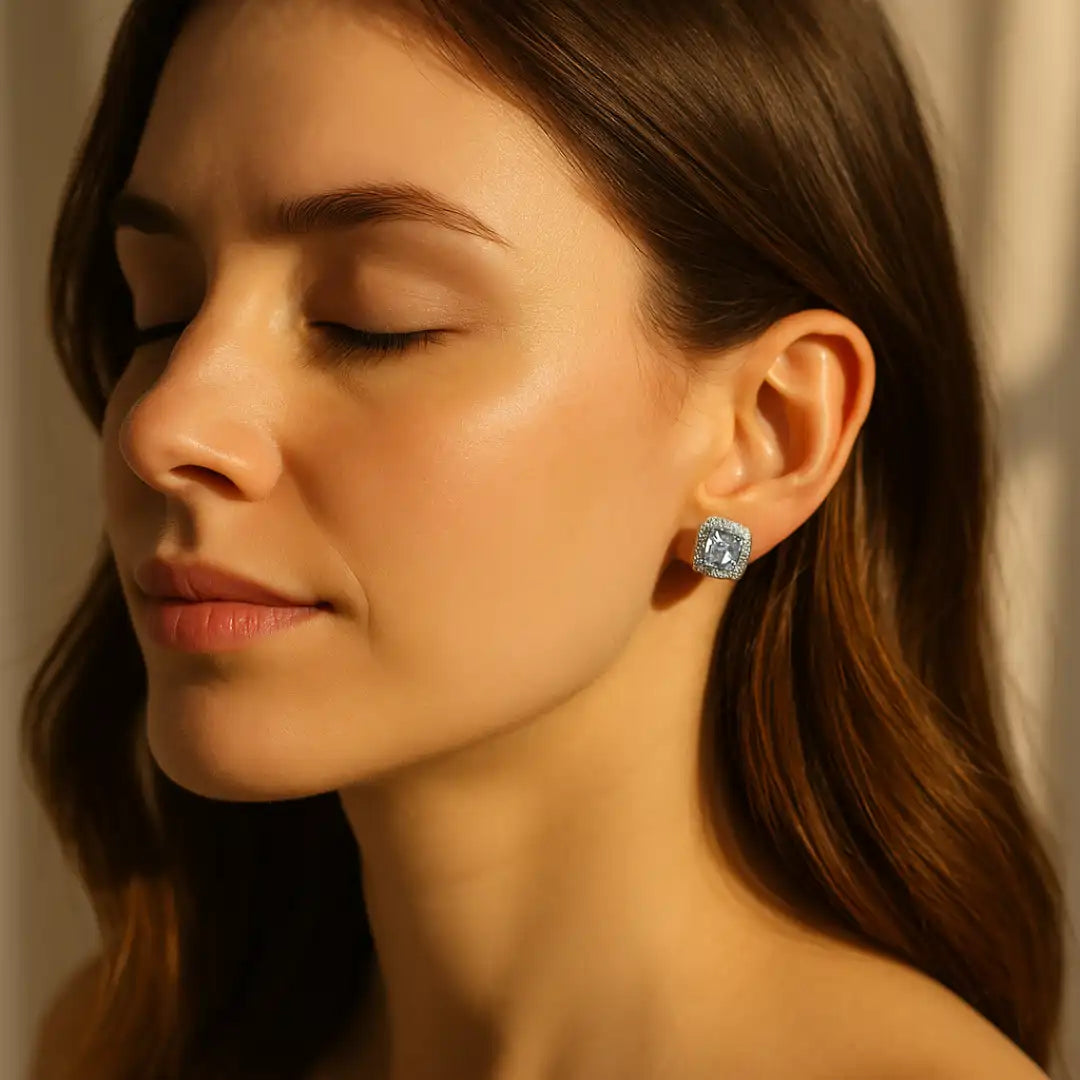 Moissanite Cushion CZ Stud Earrings