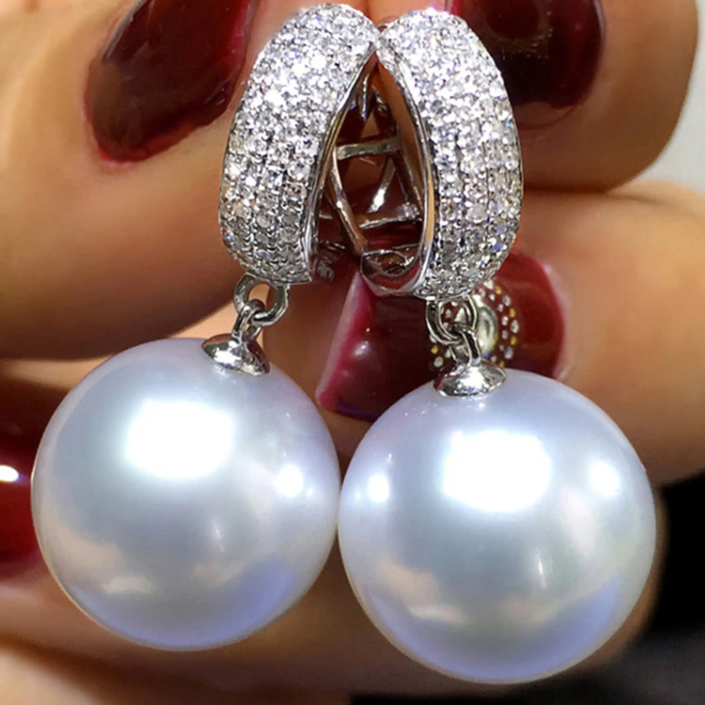 CZ Pearl Dangle Wedding Earrings