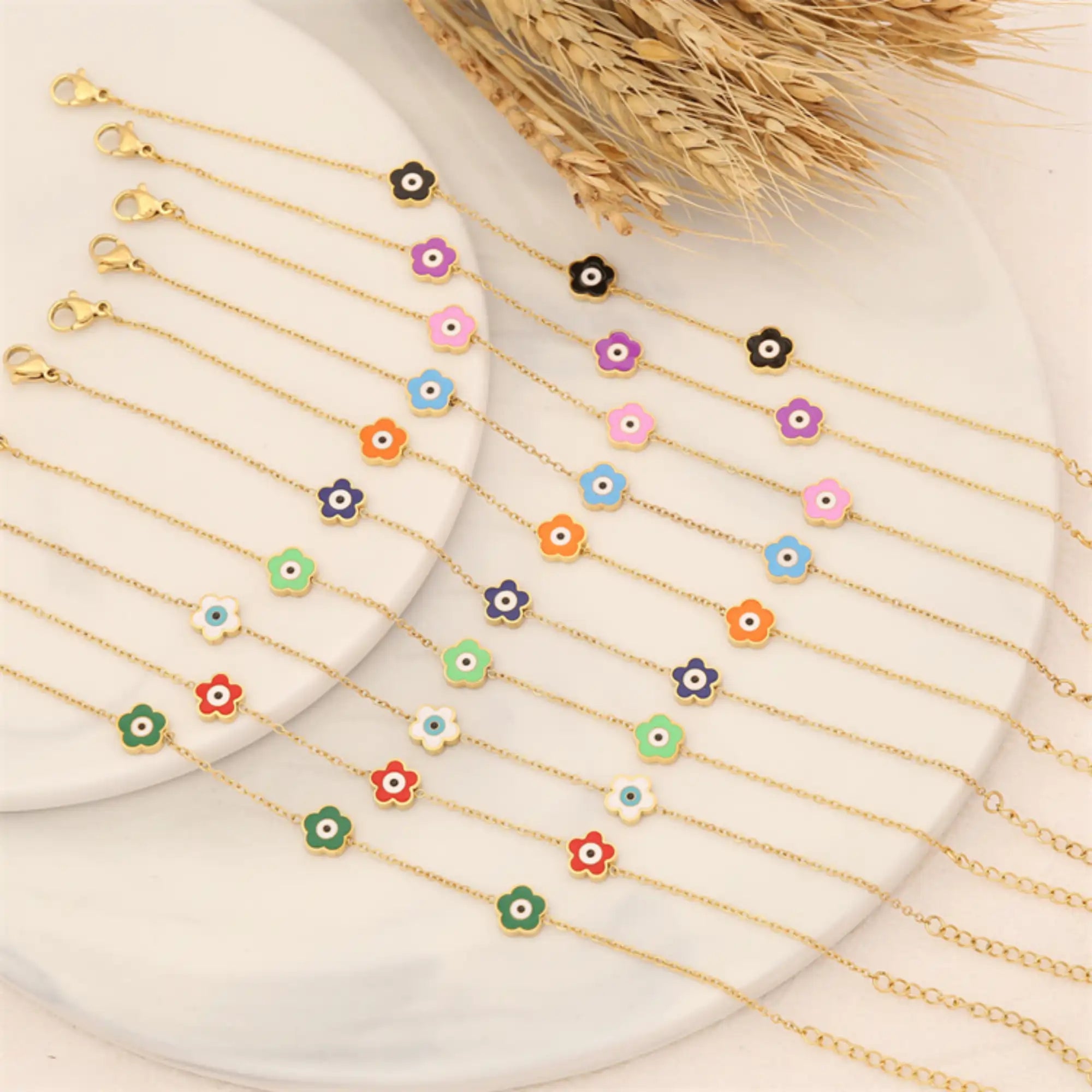 Stainless Steel Multicolor Flower Eye Bracelet