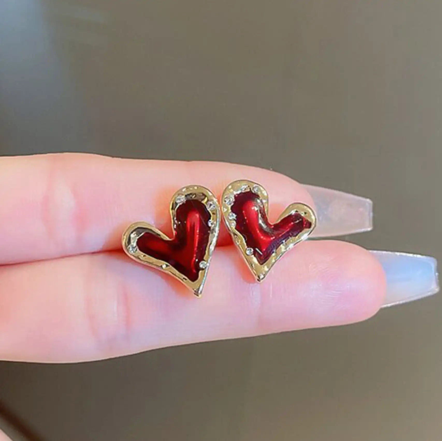 14K Gold Plated Elegant Red Heart Stud Earrings