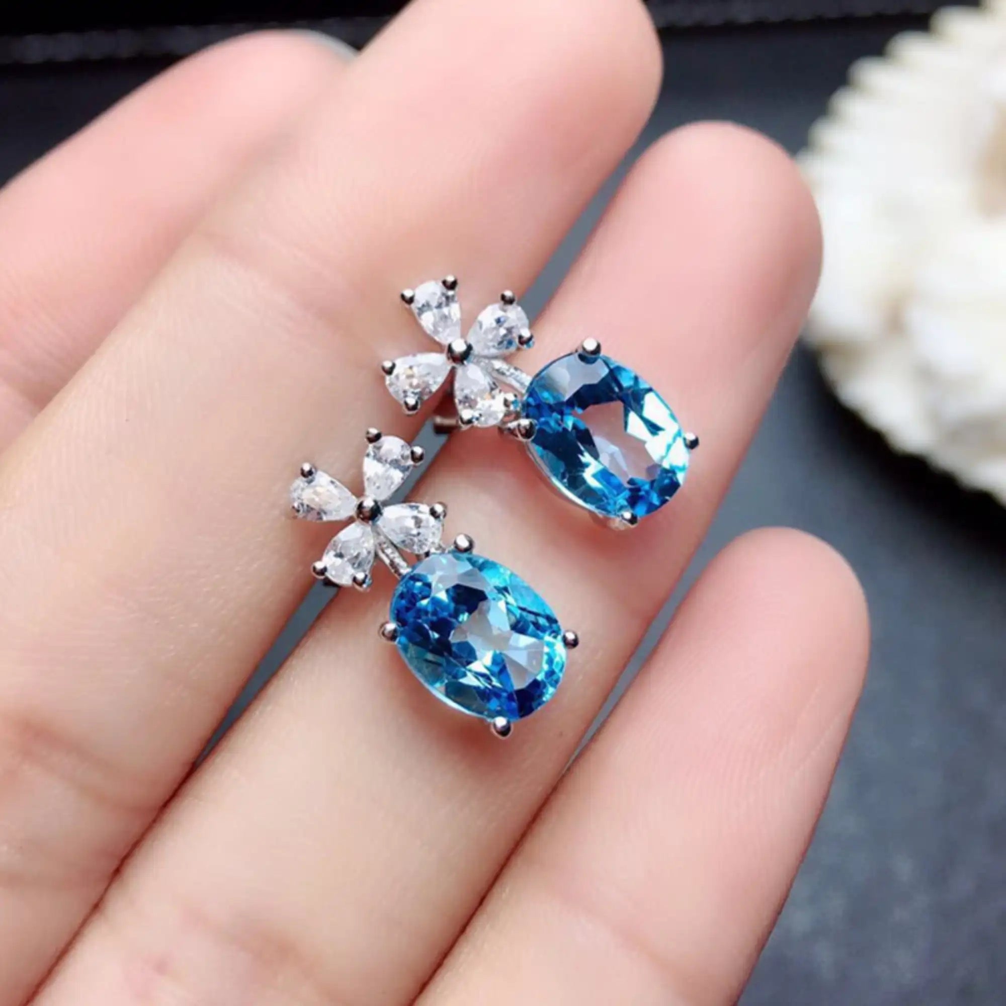 CZ Flower Dangle Wedding Earrings
