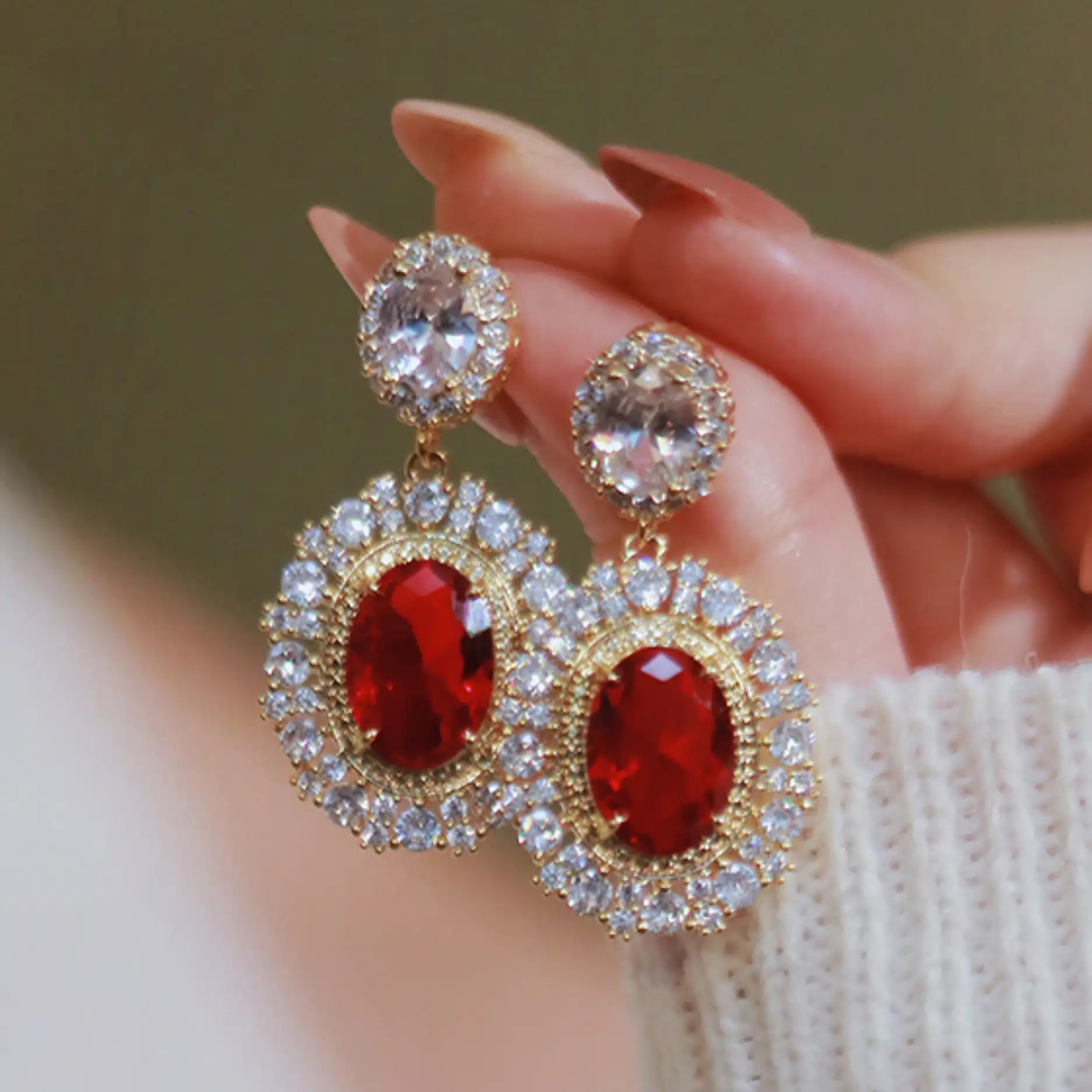 Luxury 18K Gold Red Stone Earrings