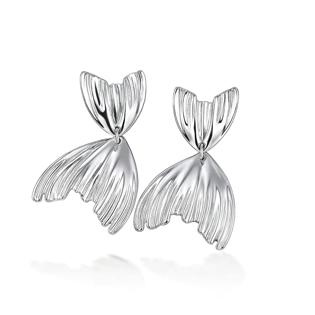 925 Silver Plated Fish Tail CZ Stud Earrings for Women
