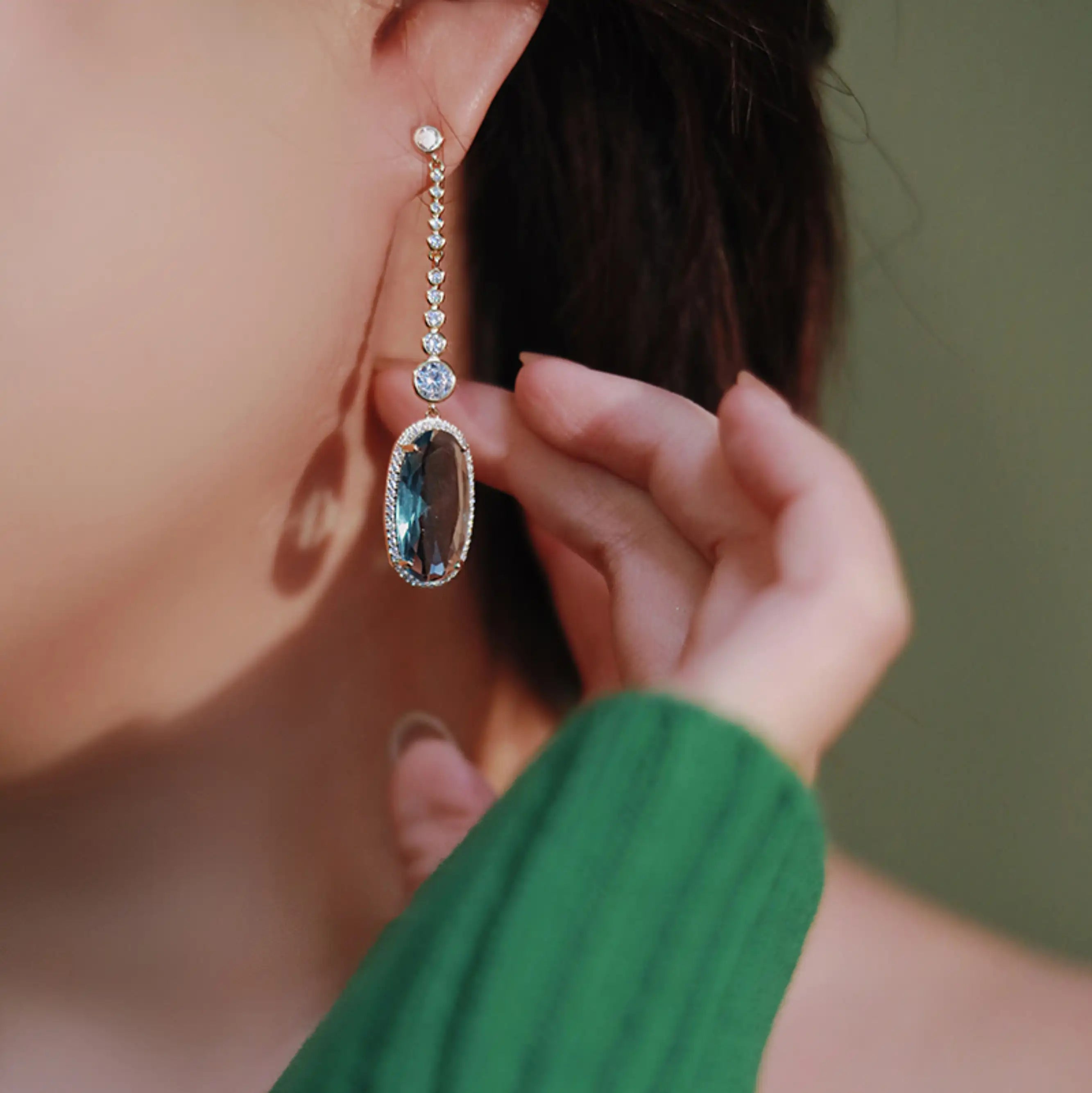 Chic Sky Blue CZ Stone Drop Earrings