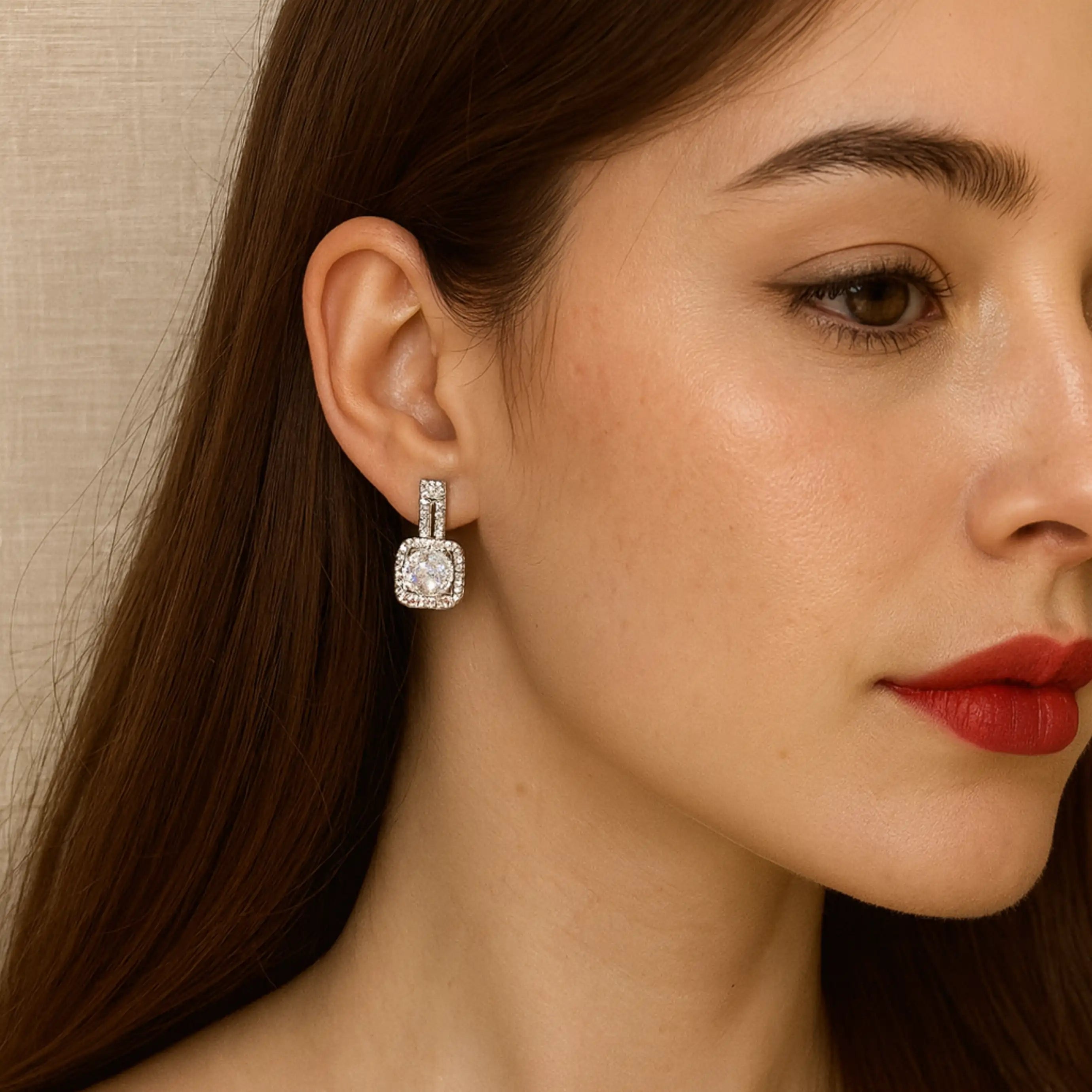 Iced White CZ Square Studs