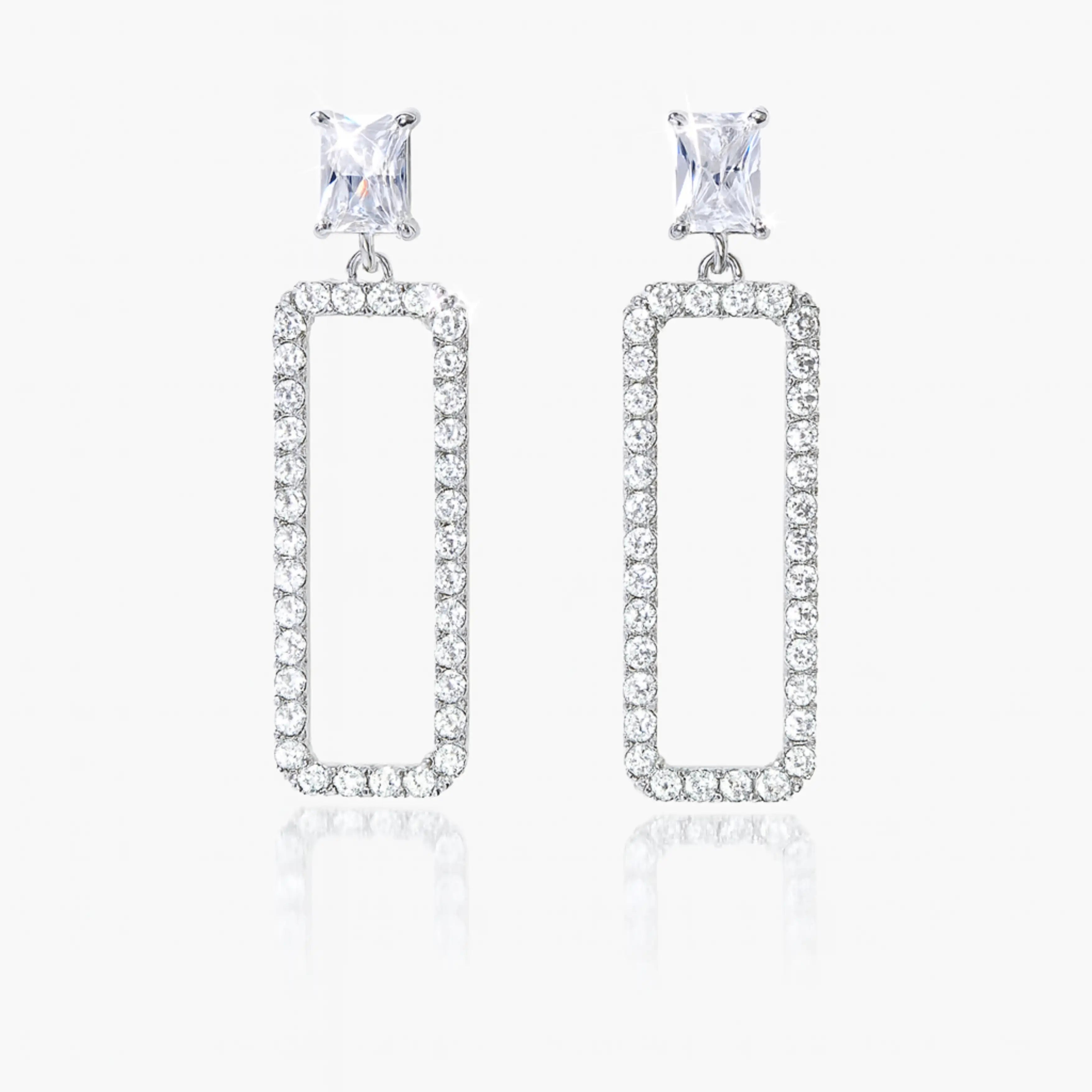 Geometric CZ Rectangle Drop Wedding Earrings