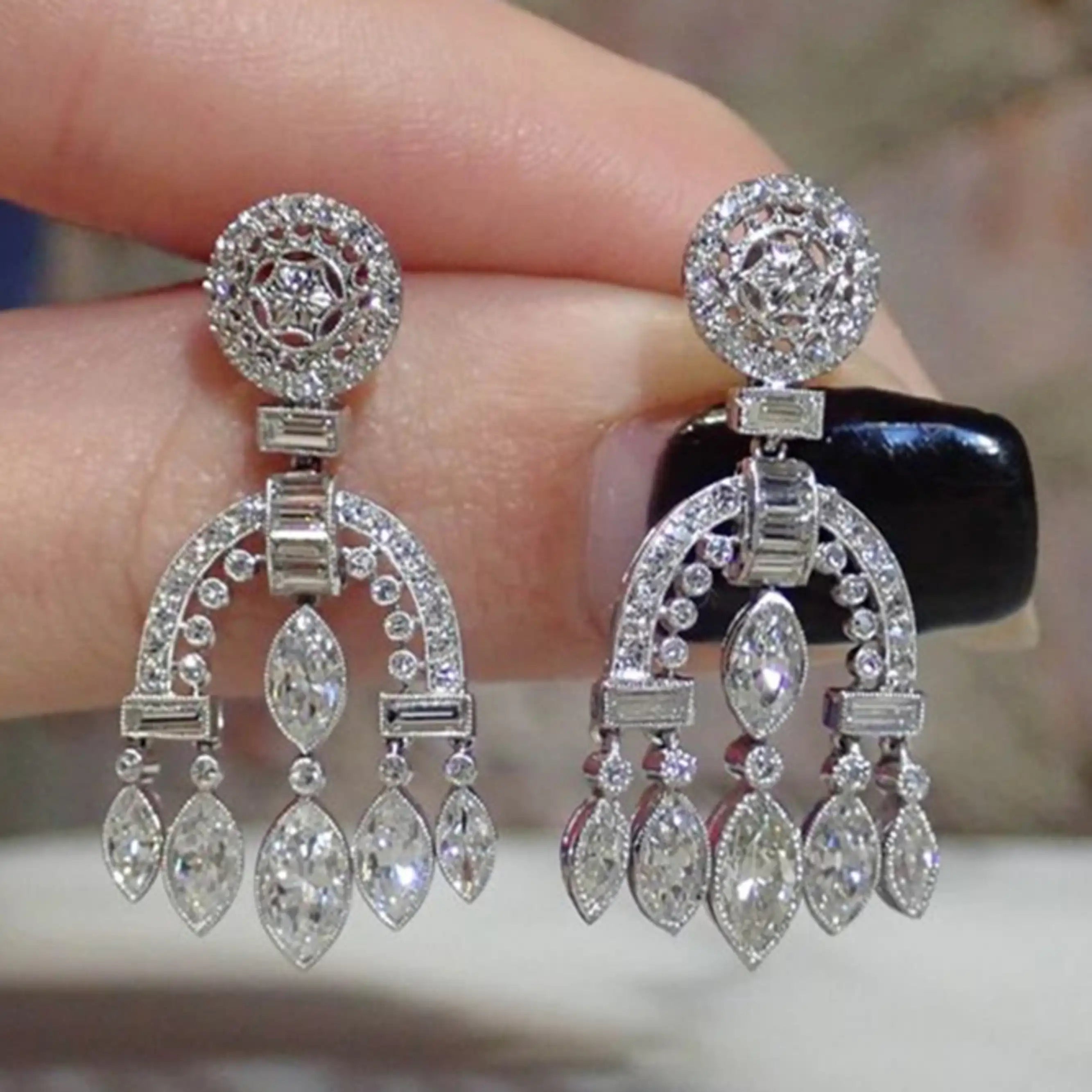 Luxury CZ Crystal Long Bridal Drop Earrings for Women