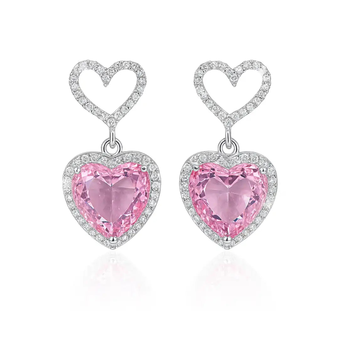 Pink Heart CZ Stud Earrings