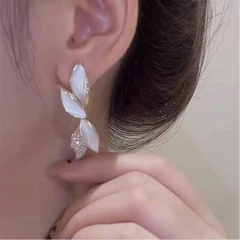 Gold CZ Flower Drop Earrings