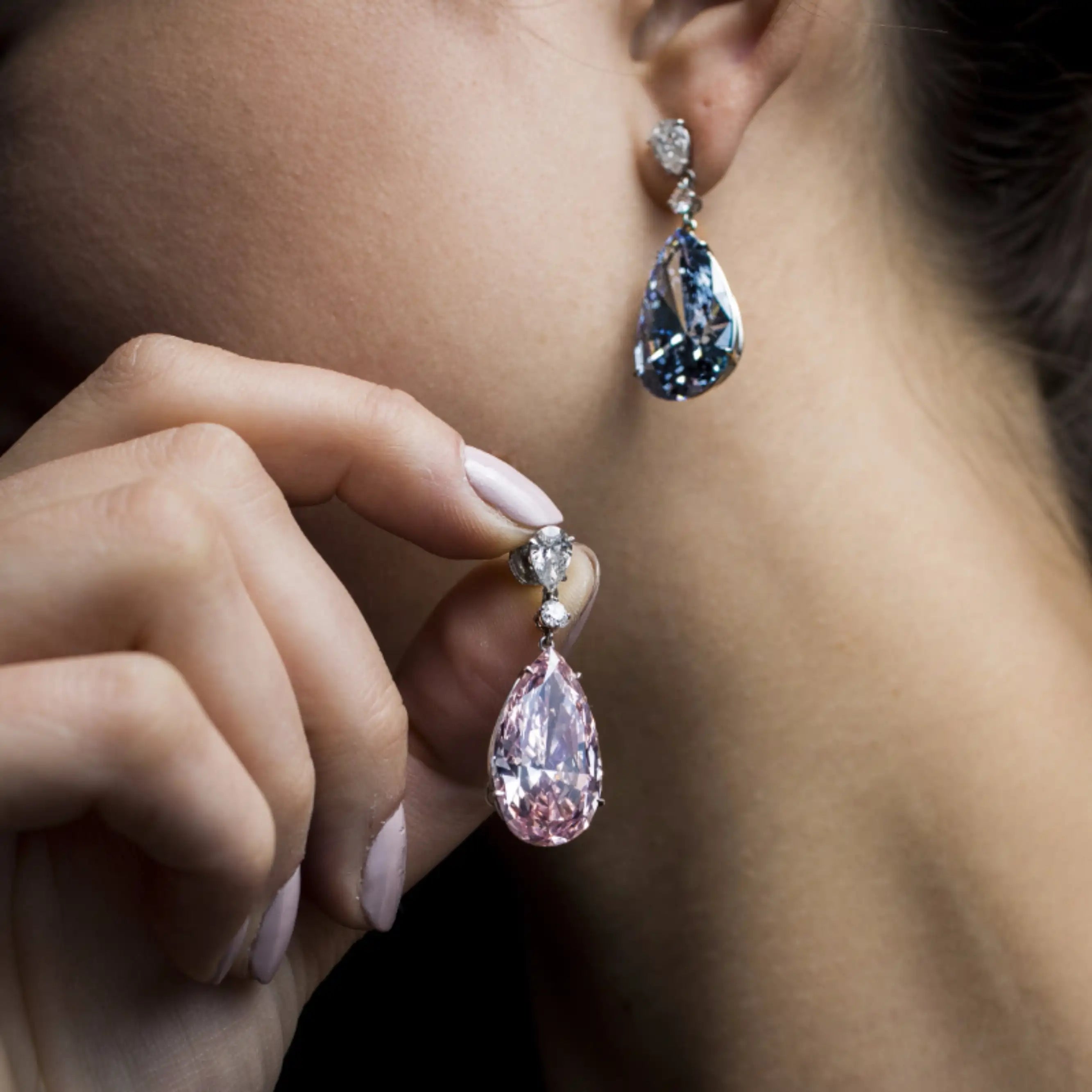 Blue Pink CZ Teardrop Wedding Earrings