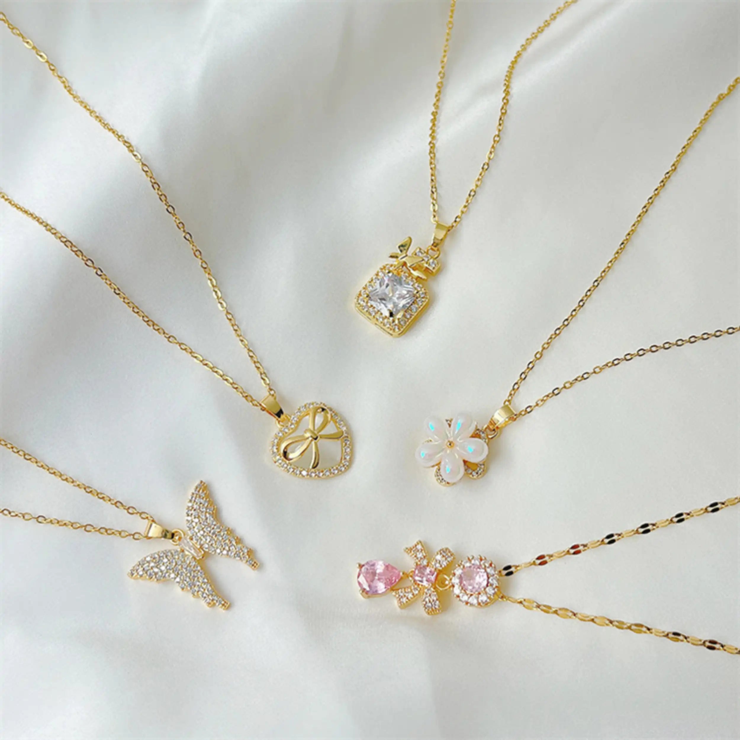 Rose Gold Butterfly Flower Pendant Necklace